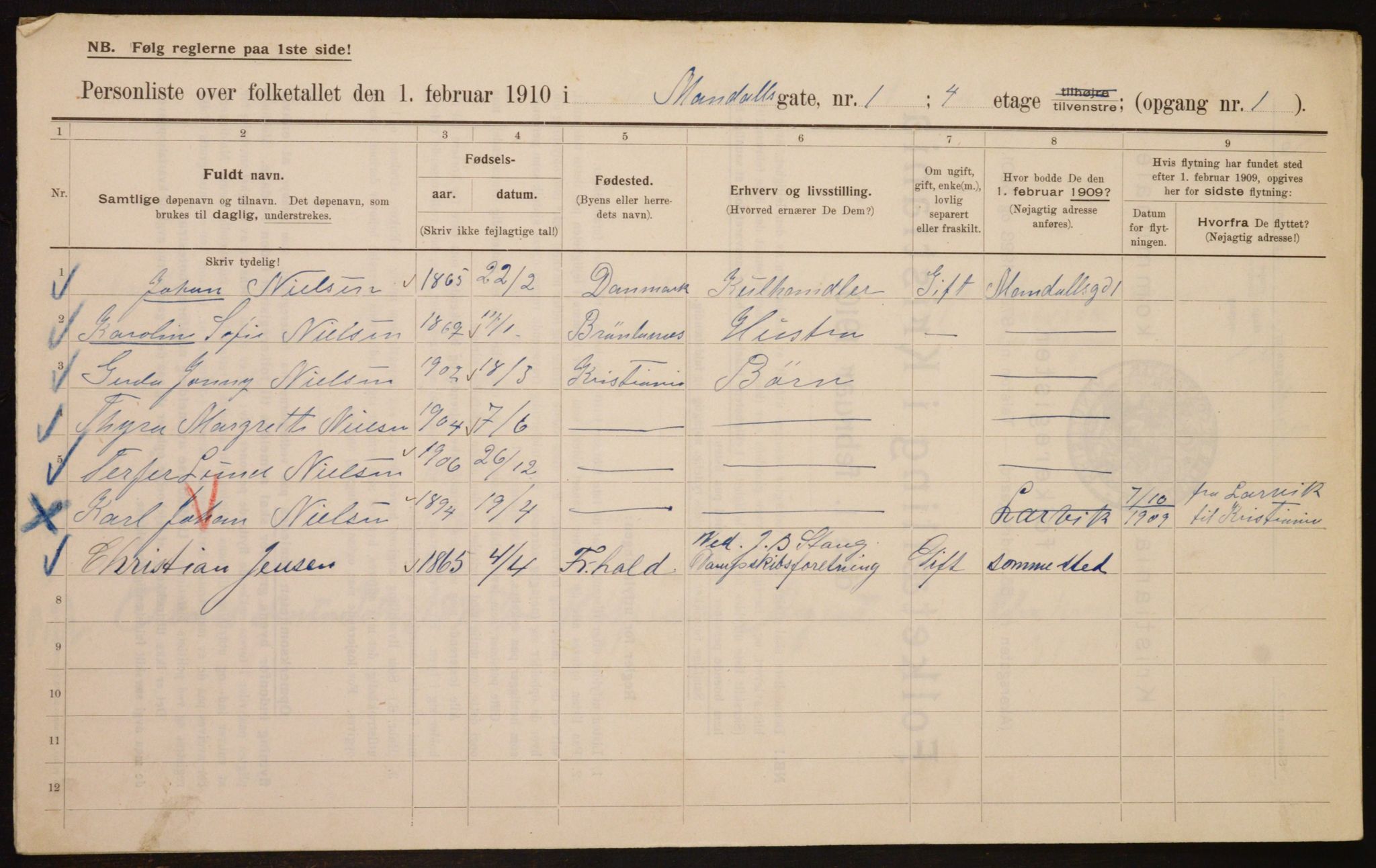 OBA, Municipal Census 1910 for Kristiania, 1910, p. 58076