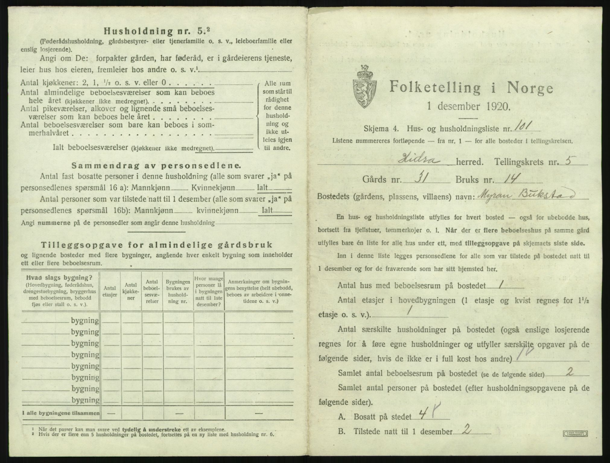 SAK, 1920 census for Hidra, 1920, p. 822