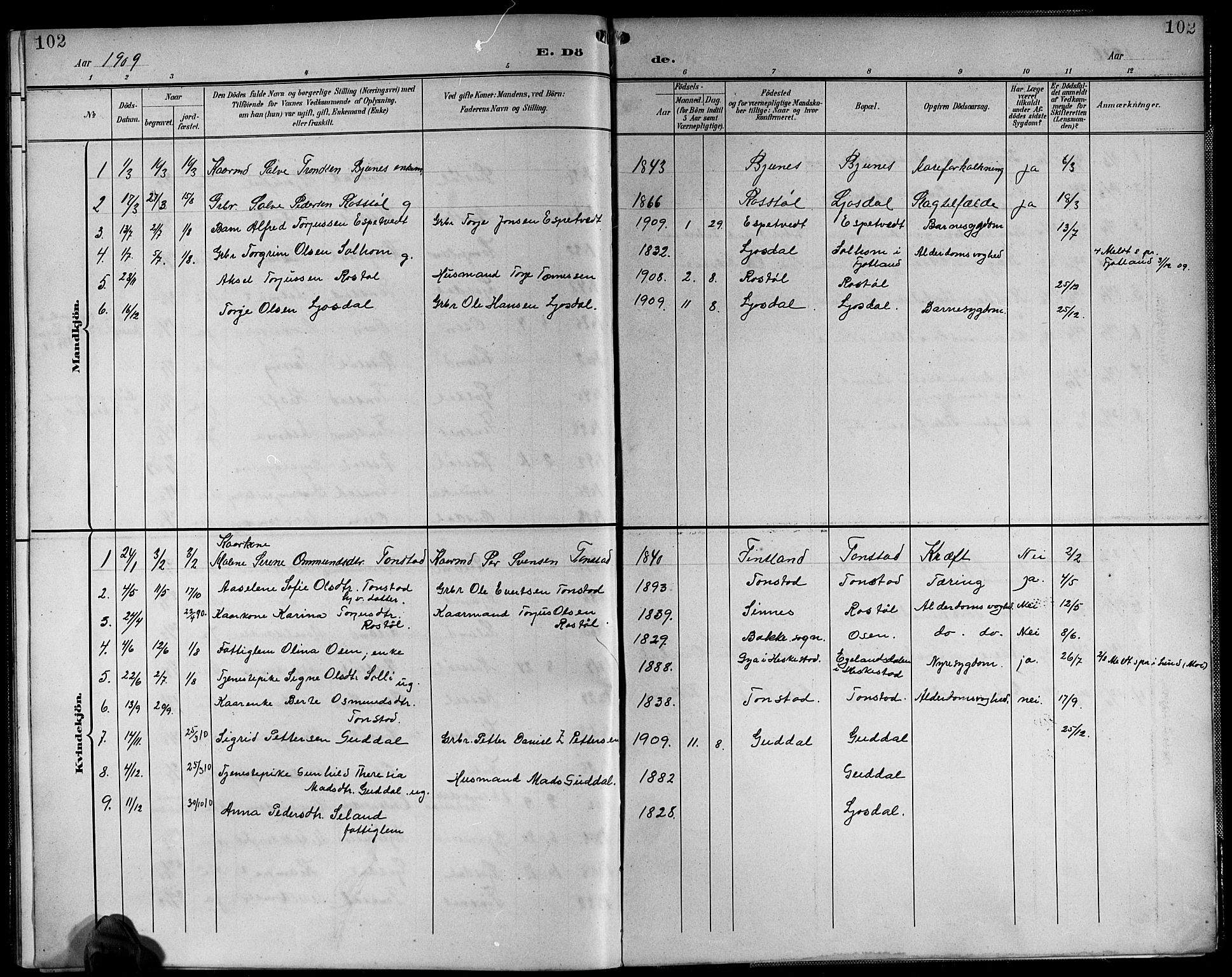 Sirdal sokneprestkontor, SAK/1111-0036/F/Fb/Fbb/L0004: Parish register (copy) no. B 4, 1895-1916, p. 102