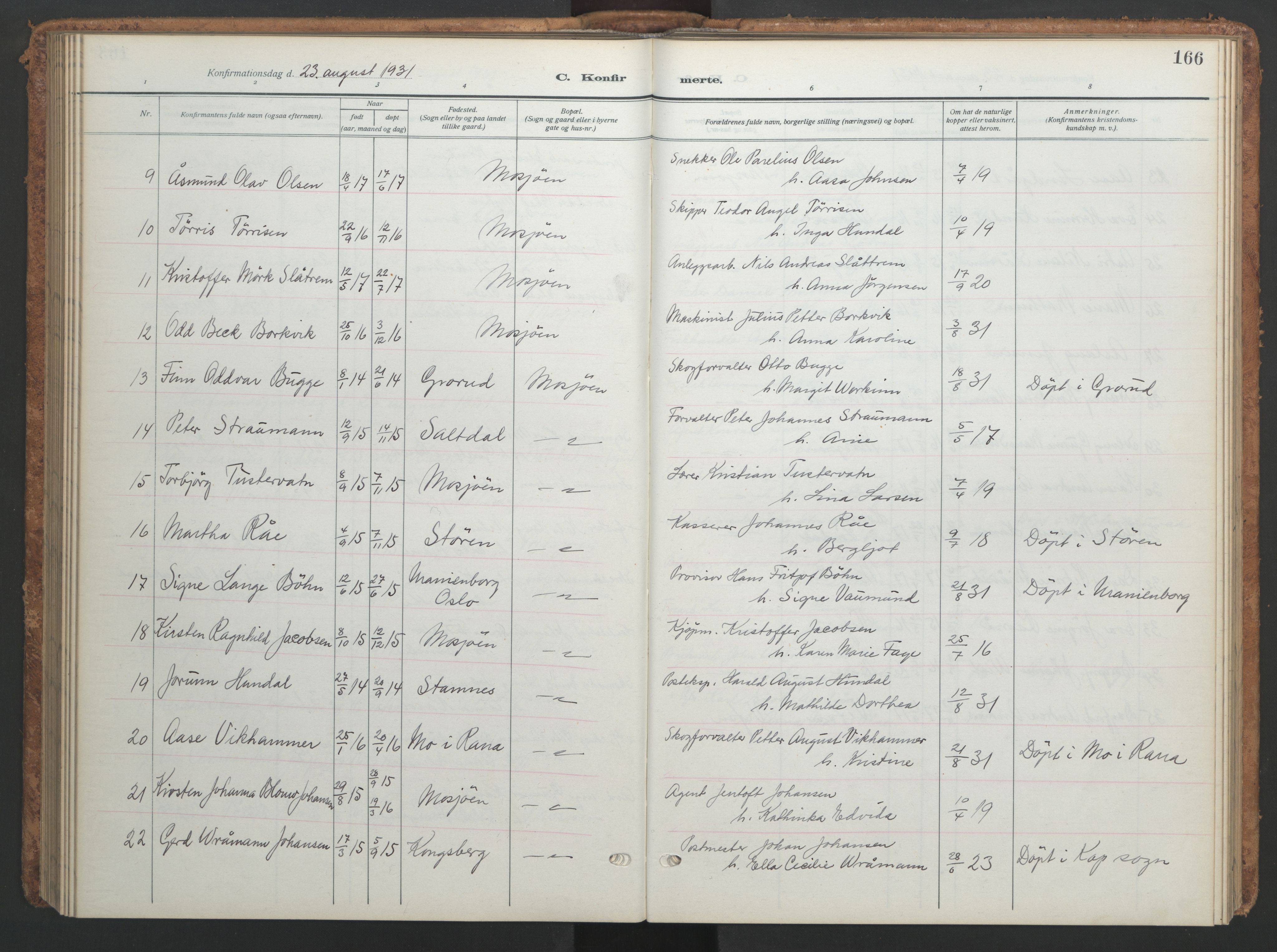 Ministerialprotokoller, klokkerbøker og fødselsregistre - Nordland, AV/SAT-A-1459/820/L0303: Parish register (copy) no. 820C05, 1917-1952, p. 166