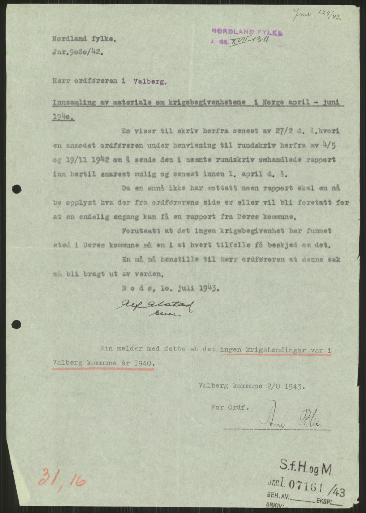 Forsvaret, Forsvarets krigshistoriske avdeling, AV/RA-RAFA-2017/Y/Ya/L0017: II-C-11-31 - Fylkesmenn.  Rapporter om krigsbegivenhetene 1940., 1940, p. 353