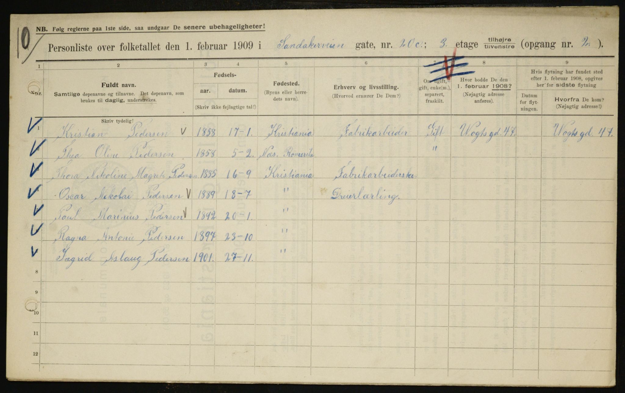 OBA, Municipal Census 1909 for Kristiania, 1909, p. 78937