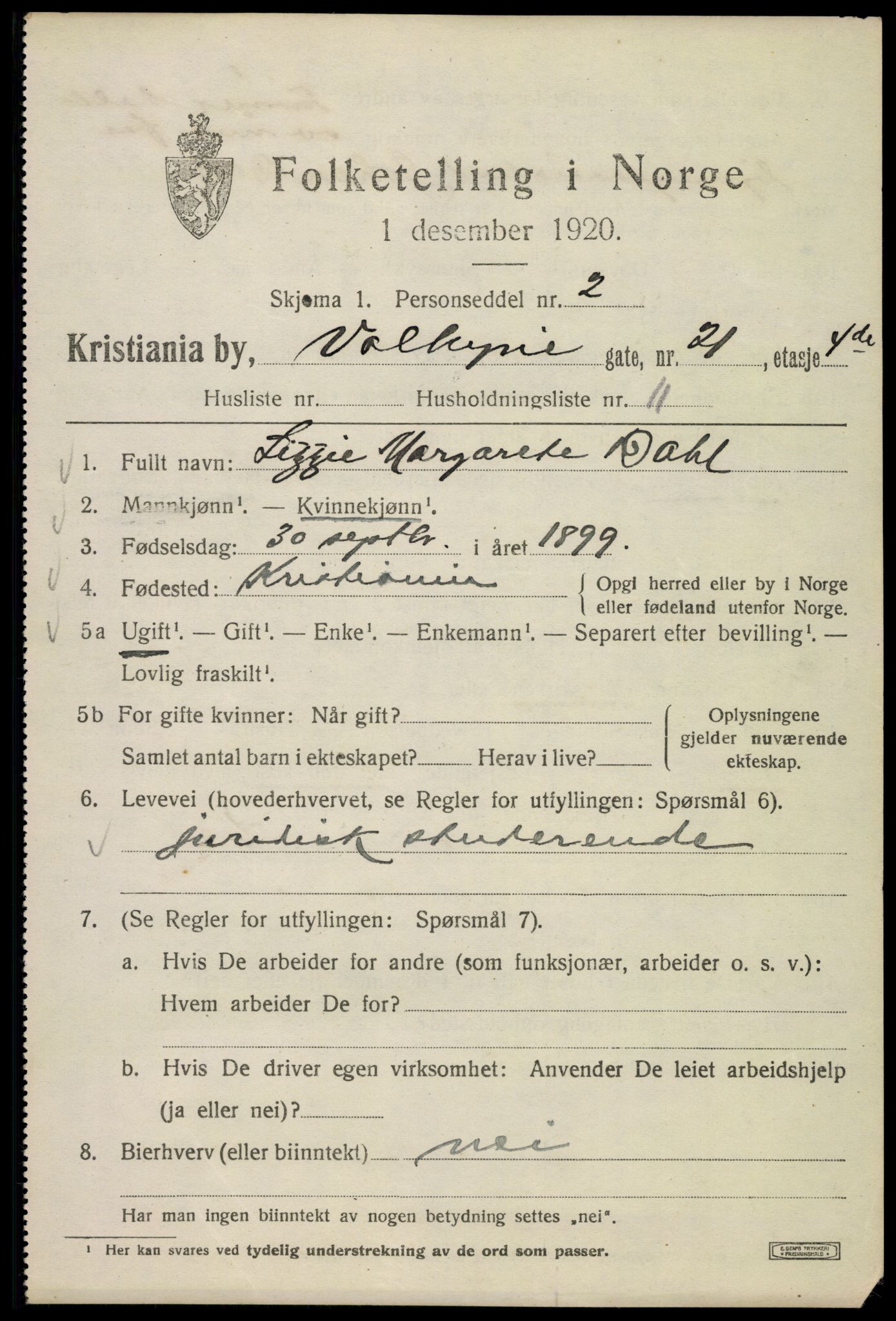 SAO, 1920 census for Kristiania, 1920, p. 628841