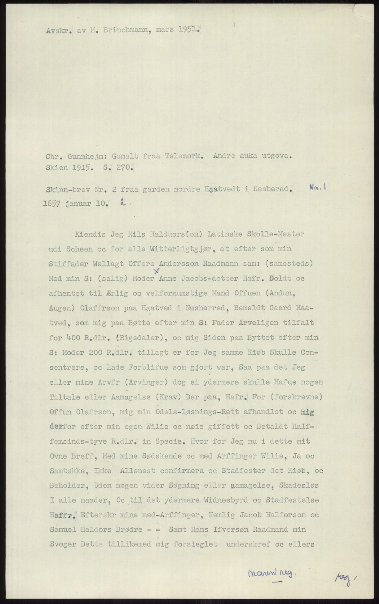 Samlinger til kildeutgivelse, Diplomavskriftsamlingen, AV/RA-EA-4053/H/Ha, p. 1714