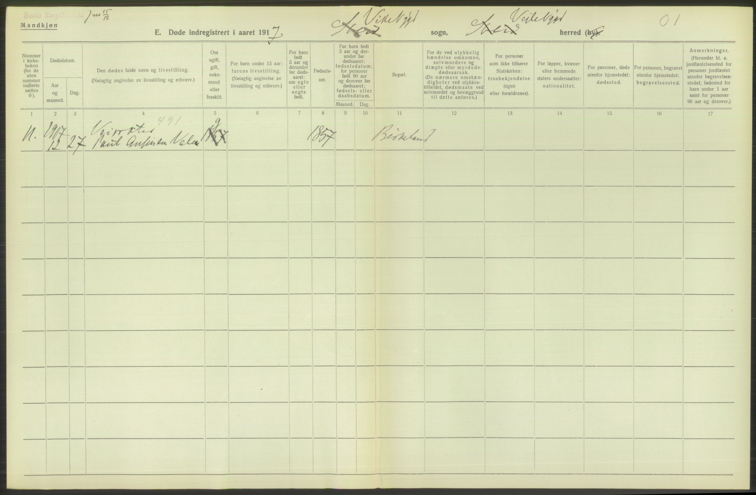 Statistisk sentralbyrå, Sosiodemografiske emner, Befolkning, RA/S-2228/D/Df/Dfb/Dfbg/L0036: S. Bergenhus amt: Døde, dødfødte. Bygder., 1917, p. 158