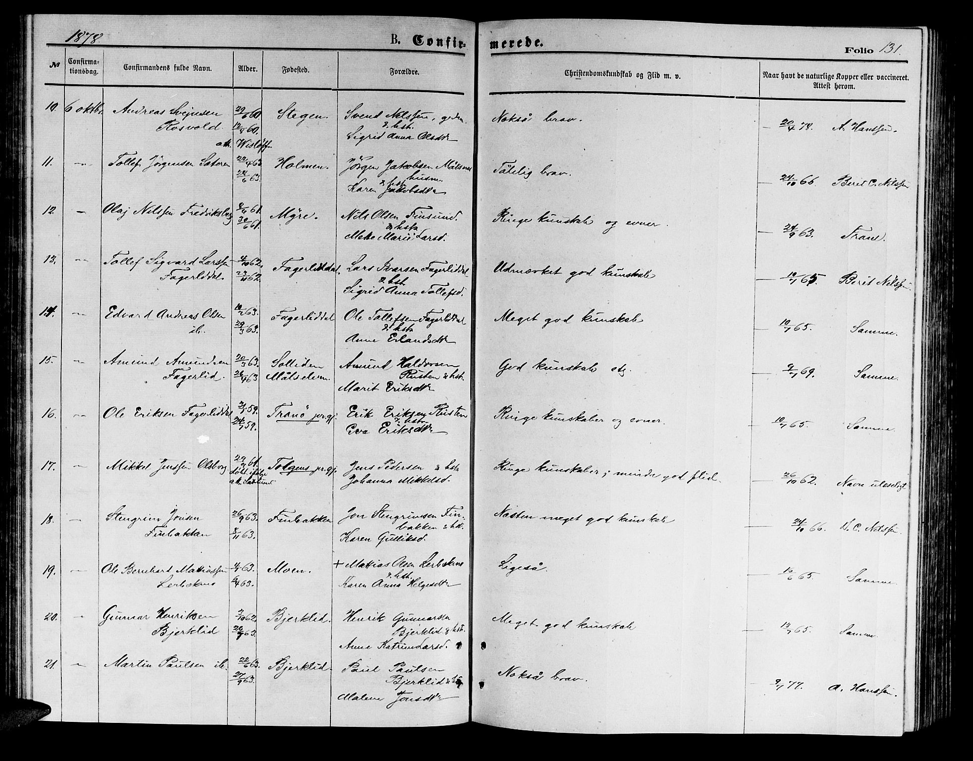 Målselv sokneprestembete, SATØ/S-1311/G/Ga/Gab/L0003klokker: Parish register (copy) no. 3, 1874-1885, p. 131