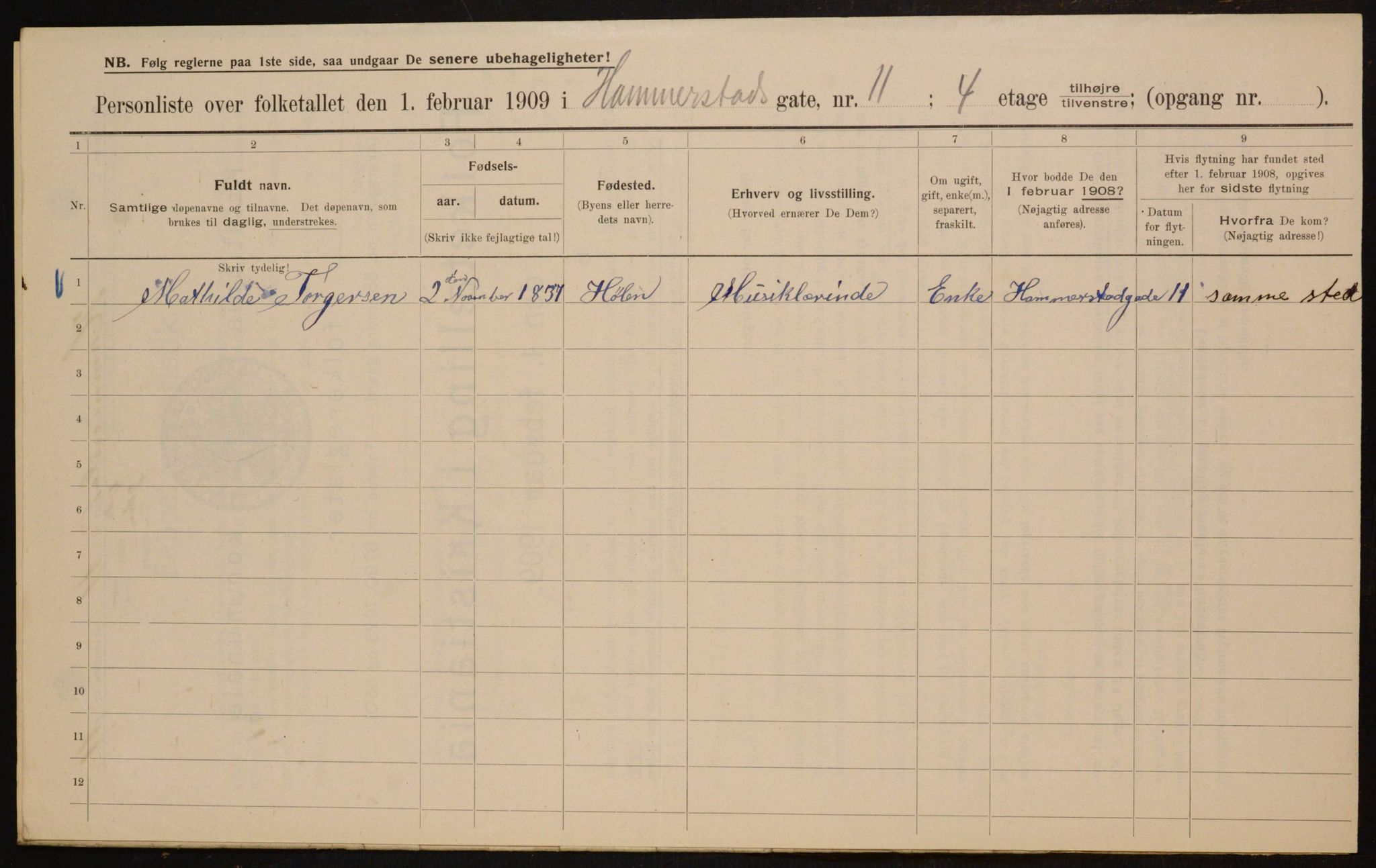 OBA, Municipal Census 1909 for Kristiania, 1909, p. 31454