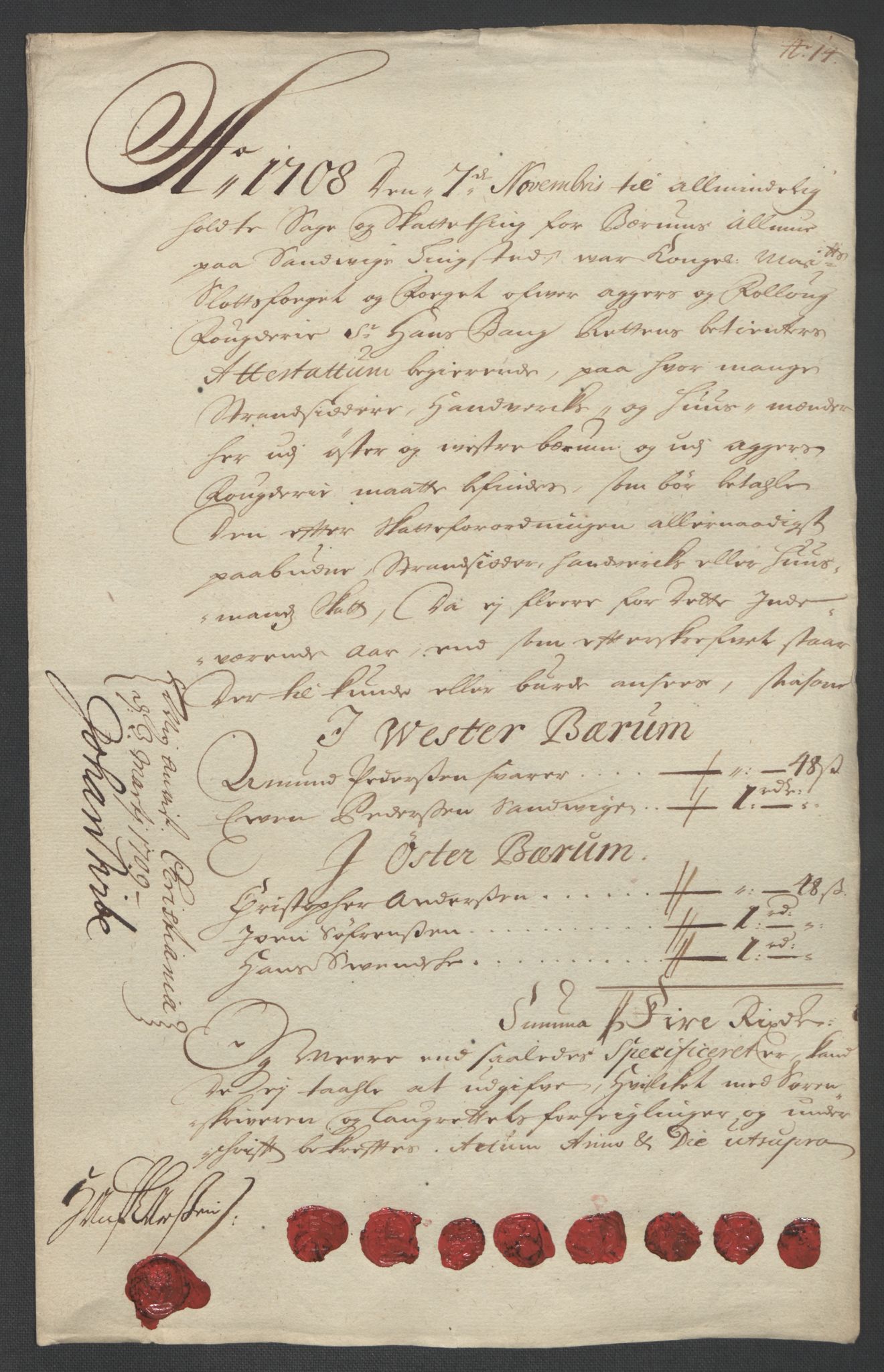 Rentekammeret inntil 1814, Reviderte regnskaper, Fogderegnskap, AV/RA-EA-4092/R10/L0447: Fogderegnskap Aker og Follo, 1707-1709, p. 327