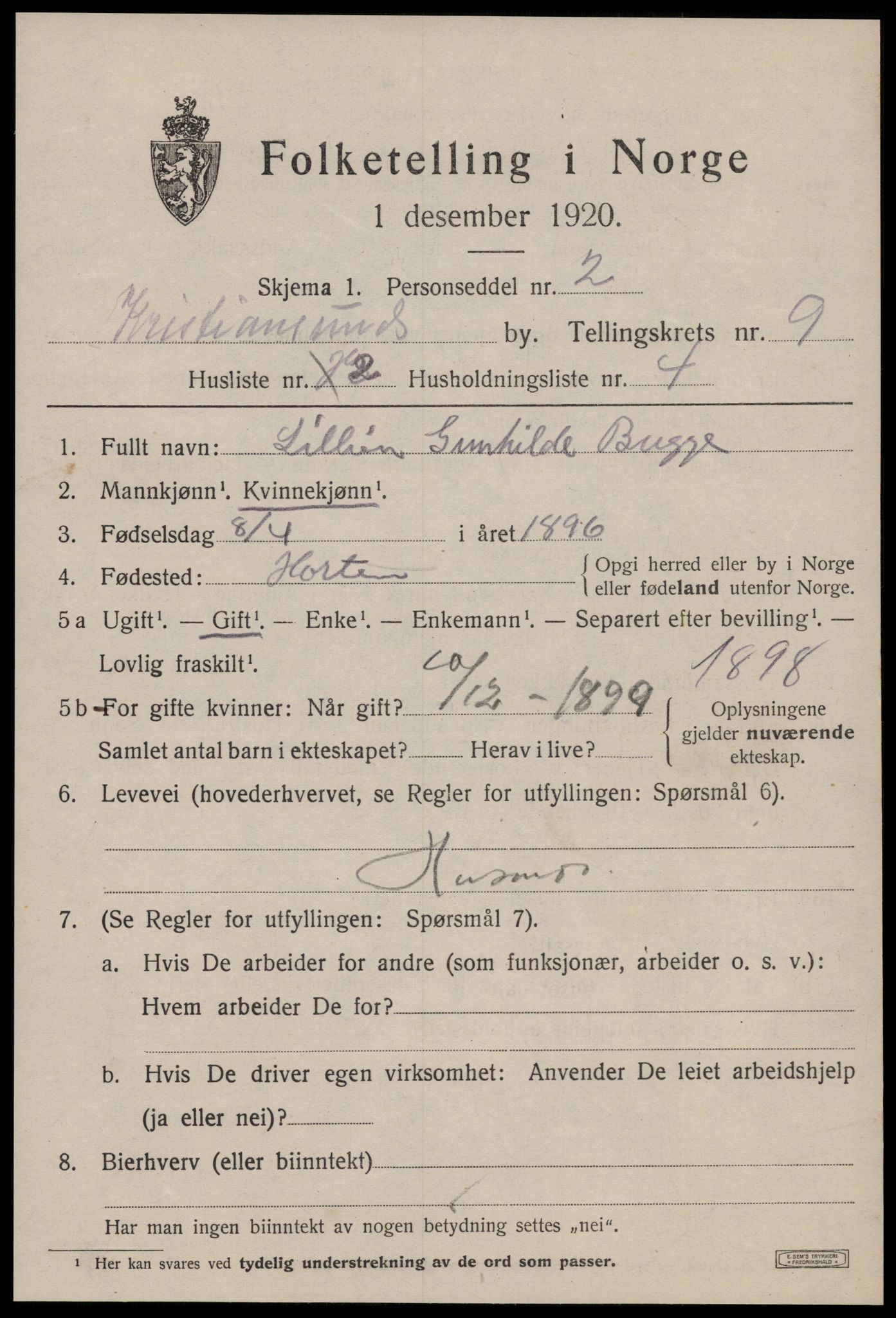 SAT, 1920 census for Kristiansund, 1920, p. 22085