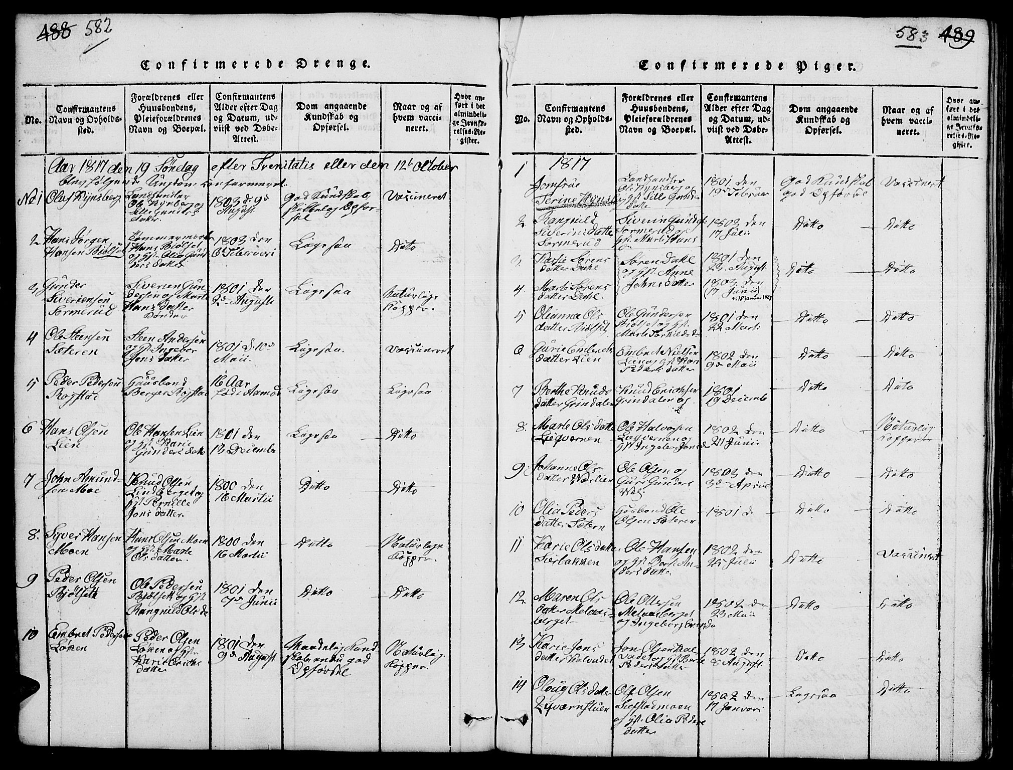 Elverum prestekontor, SAH/PREST-044/H/Ha/Hab/L0001: Parish register (copy) no. 1, 1815-1829, p. 582-583