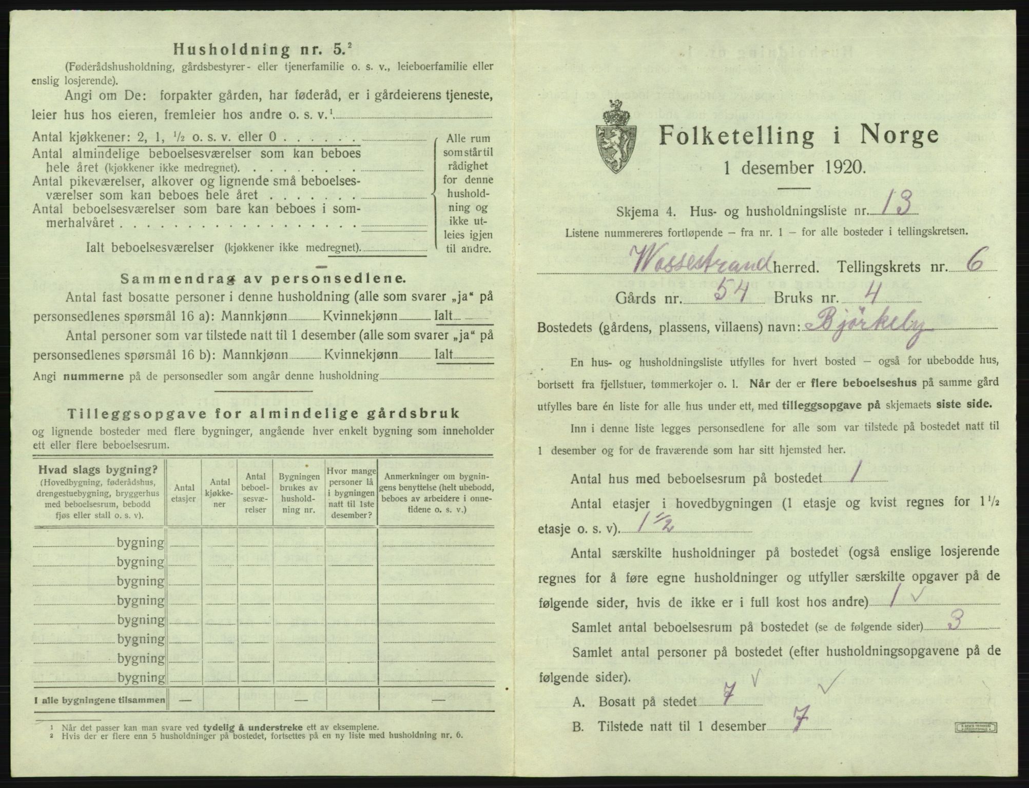 SAB, 1920 census for Vossestrand, 1920, p. 438