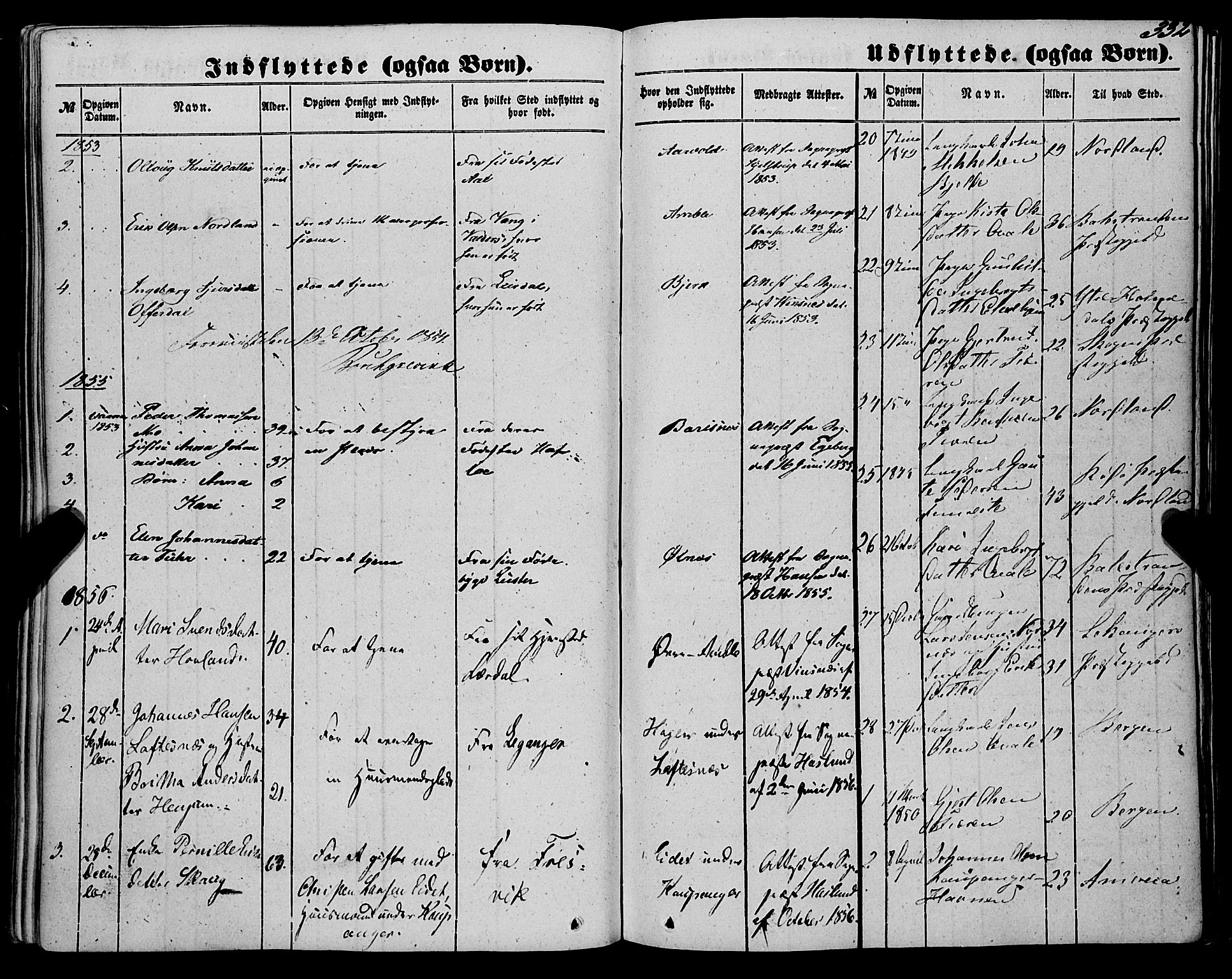 Sogndal sokneprestembete, SAB/A-81301/H/Haa/Haaa/L0012II: Parish register (official) no. A 12II, 1847-1877, p. 332