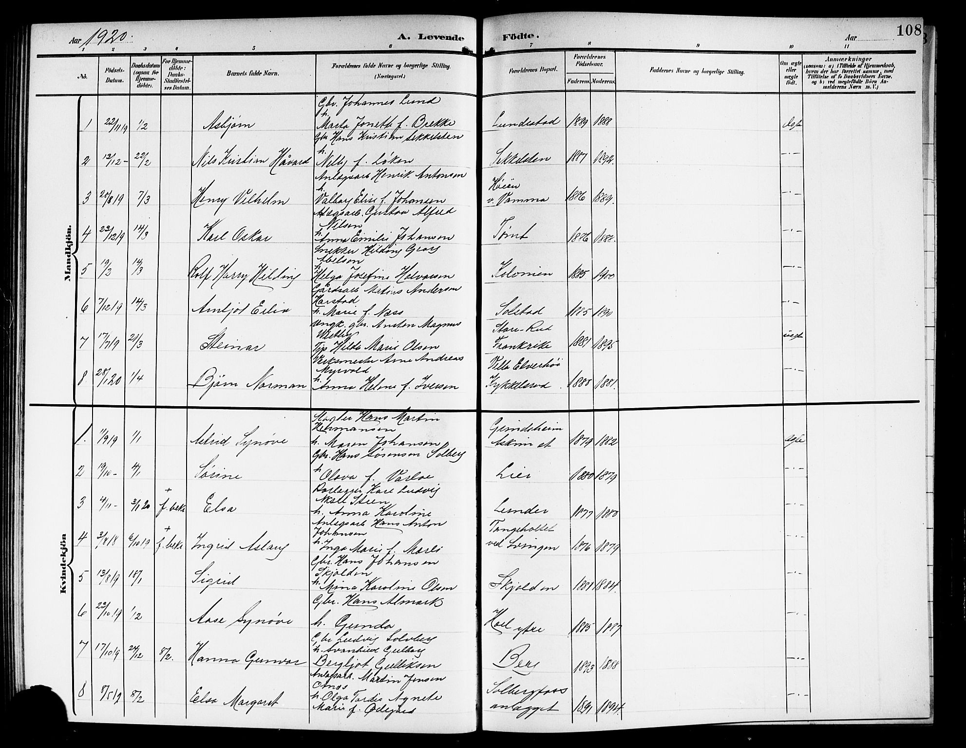 Askim prestekontor Kirkebøker, SAO/A-10900/G/Ga/L0002: Parish register (copy) no. 2, 1903-1921, p. 108