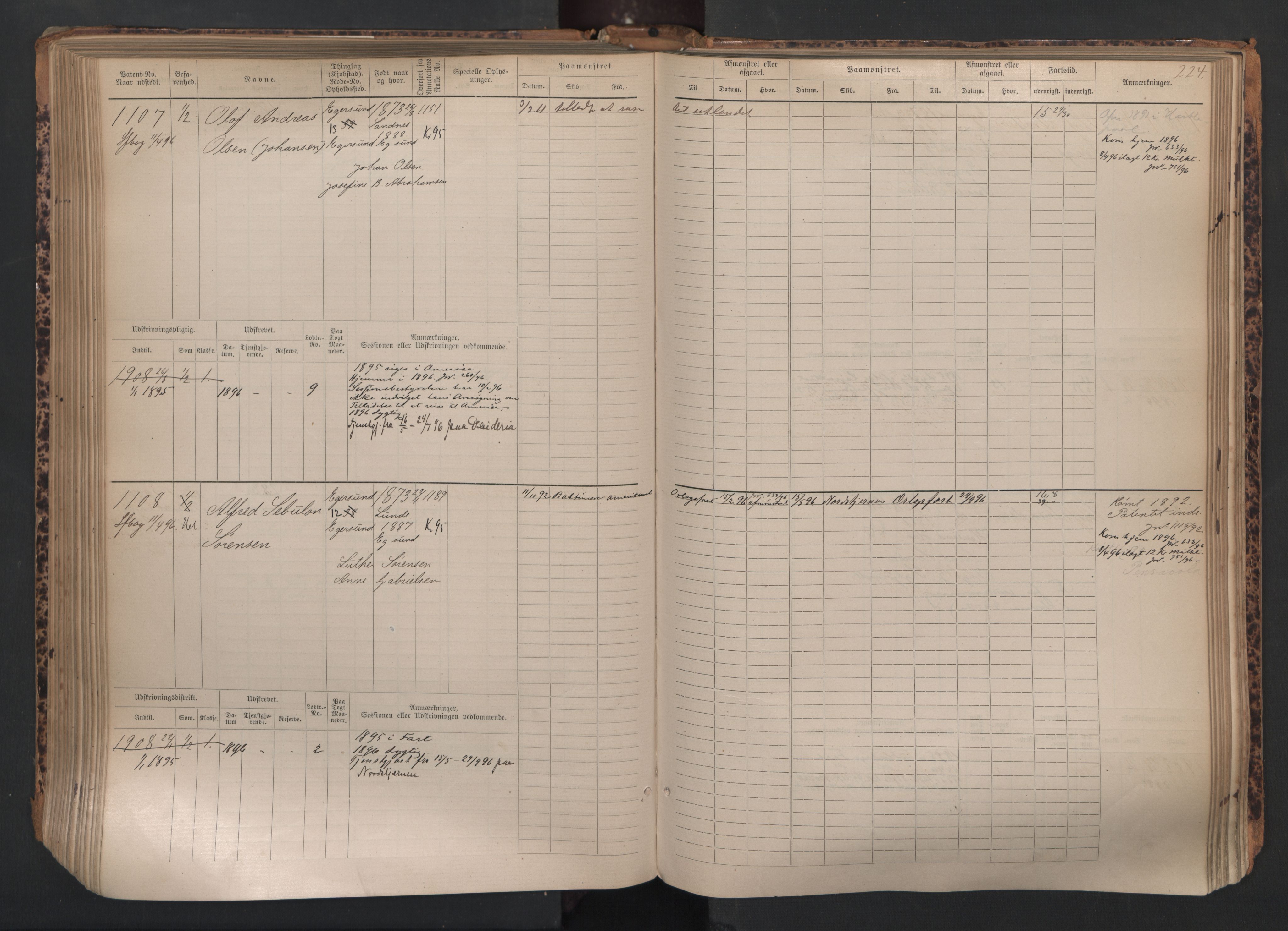 Egersund mønstringskrets, SAK/2031-0019/F/Fb/L0002: Hovedrulle nr 667-1330, O-4, 1880-1940, p. 225