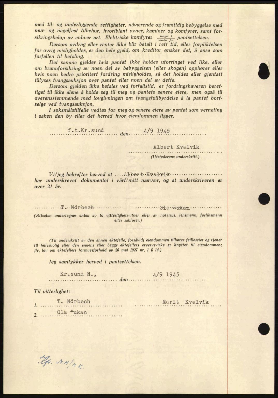 Nordmøre sorenskriveri, AV/SAT-A-4132/1/2/2Ca: Mortgage book no. B92, 1944-1945, Diary no: : 1224/1945