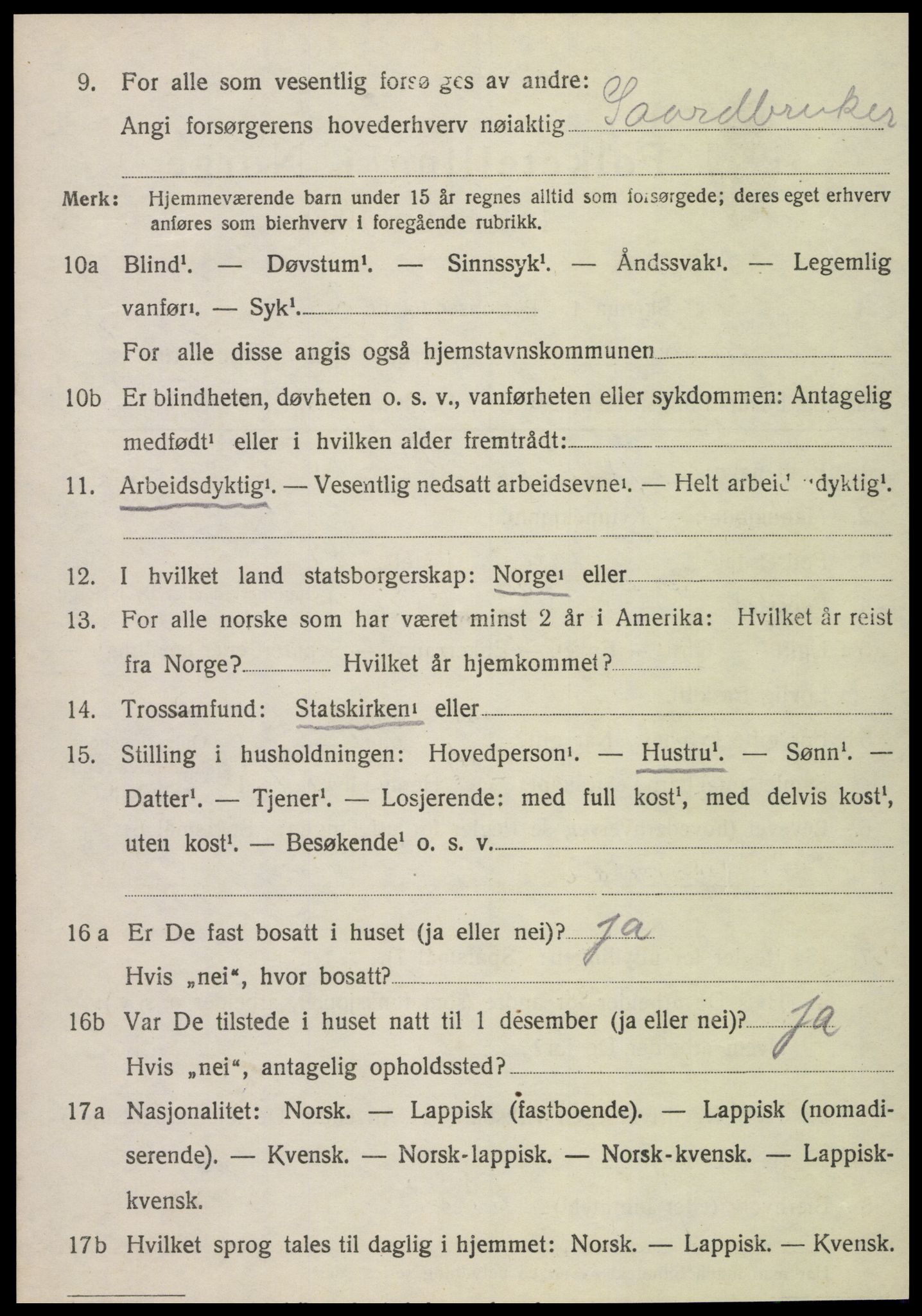 SAT, 1920 census for Kvam, 1920, p. 1600