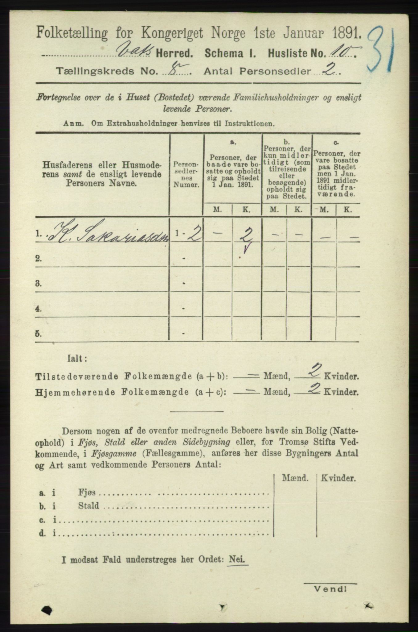 RA, 1891 census for 1155 Vats, 1891, p. 1311