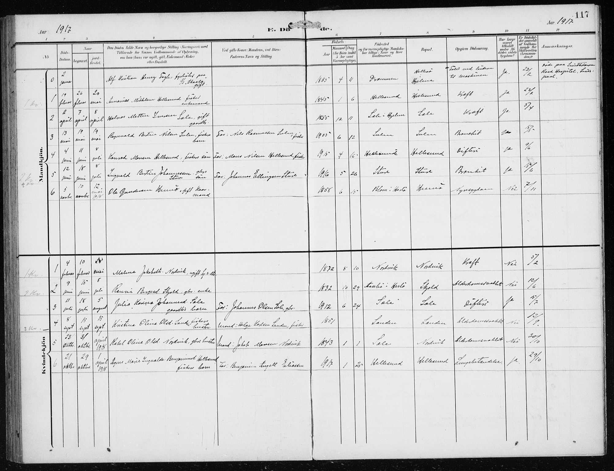 Herdla Sokneprestembete, AV/SAB-A-75701/H/Haa: Parish register (official) no. B 1, 1902-1921, p. 117