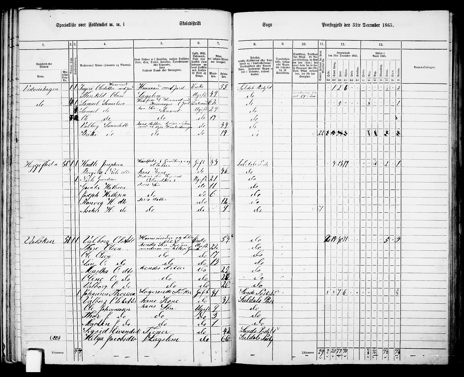 RA, 1865 census for Suldal, 1865, p. 39