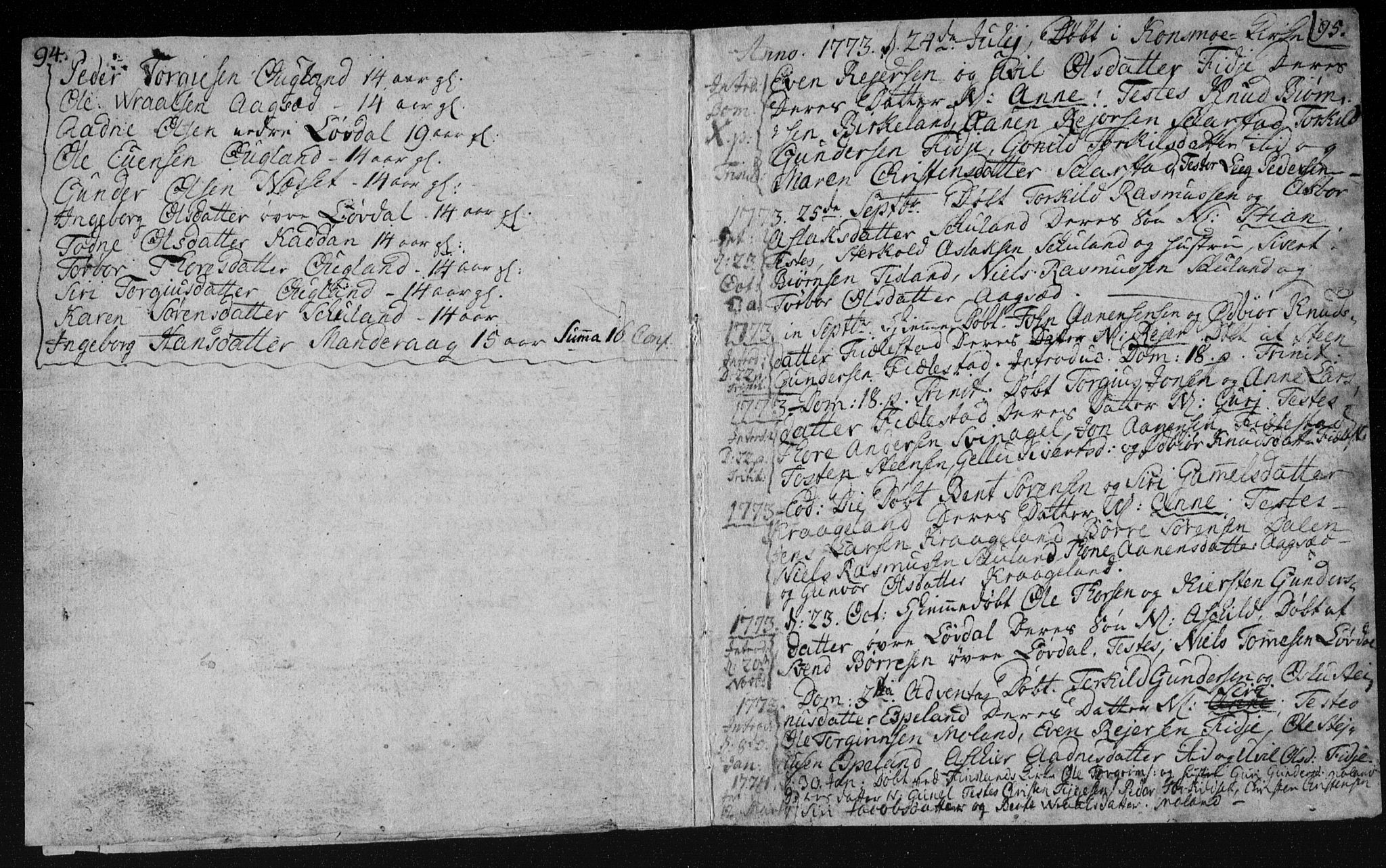 Holum sokneprestkontor, AV/SAK-1111-0022/F/Fa/Fab/L0003: Parish register (official) no. A 3, 1752-1774, p. 94-95