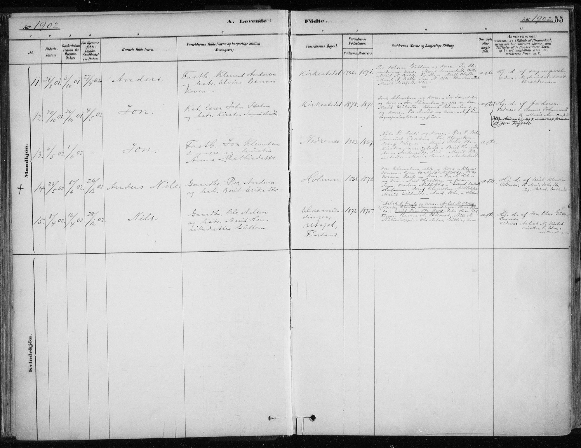 Karasjok sokneprestkontor, SATØ/S-1352/H/Ha/L0002kirke: Parish register (official) no. 2, 1885-1906, p. 55