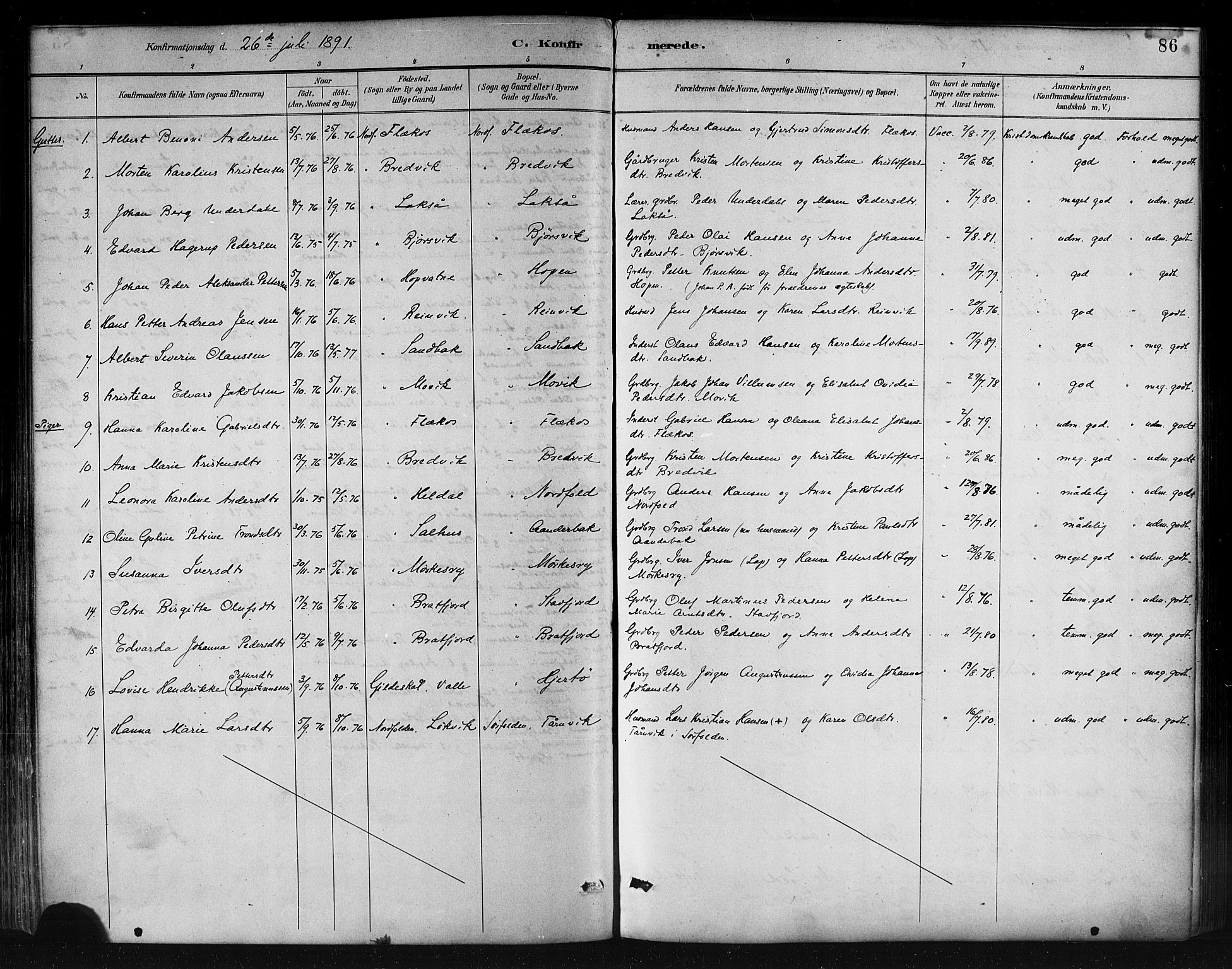 Ministerialprotokoller, klokkerbøker og fødselsregistre - Nordland, AV/SAT-A-1459/858/L0831: Parish register (official) no. 858A01, 1884-1902, p. 86