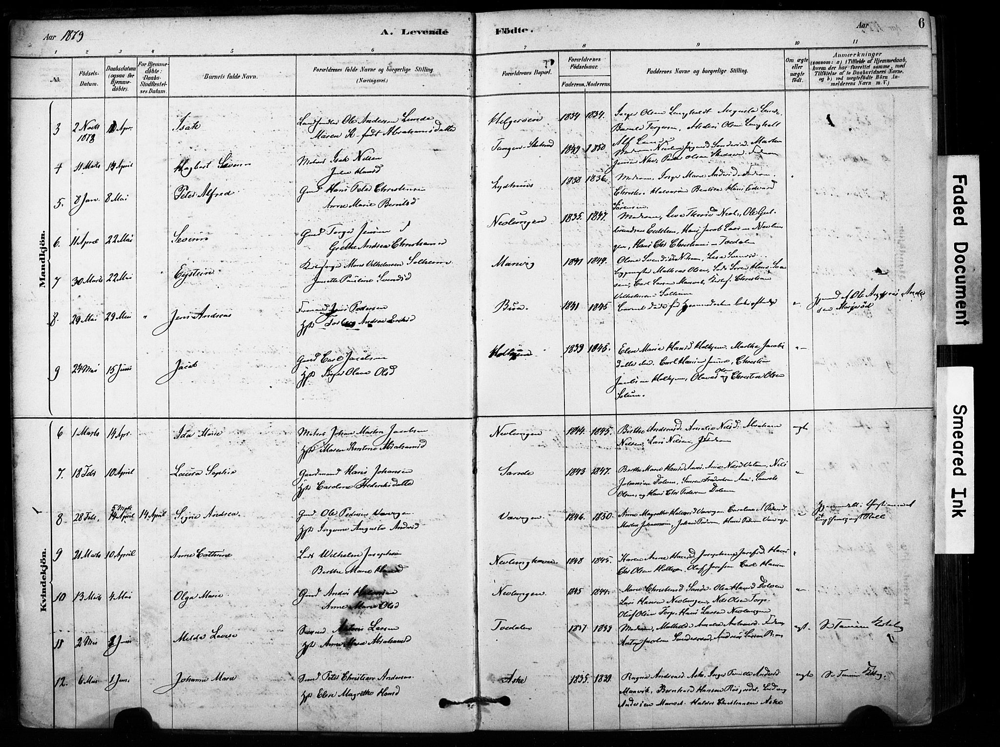 Brunlanes kirkebøker, AV/SAKO-A-342/F/Fb/L0001: Parish register (official) no. II 1, 1878-1899, p. 6