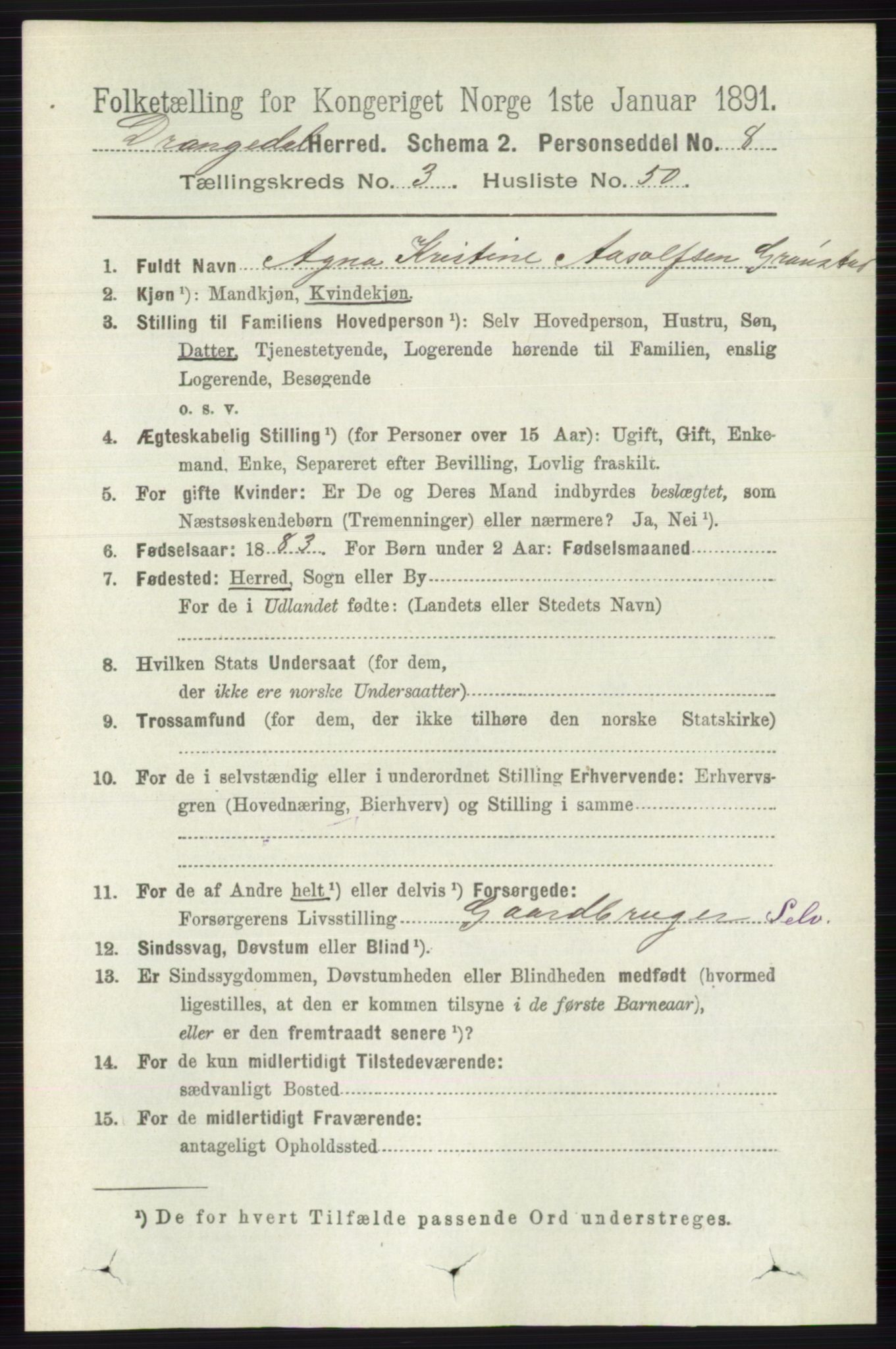 RA, 1891 census for 0817 Drangedal, 1891, p. 1178