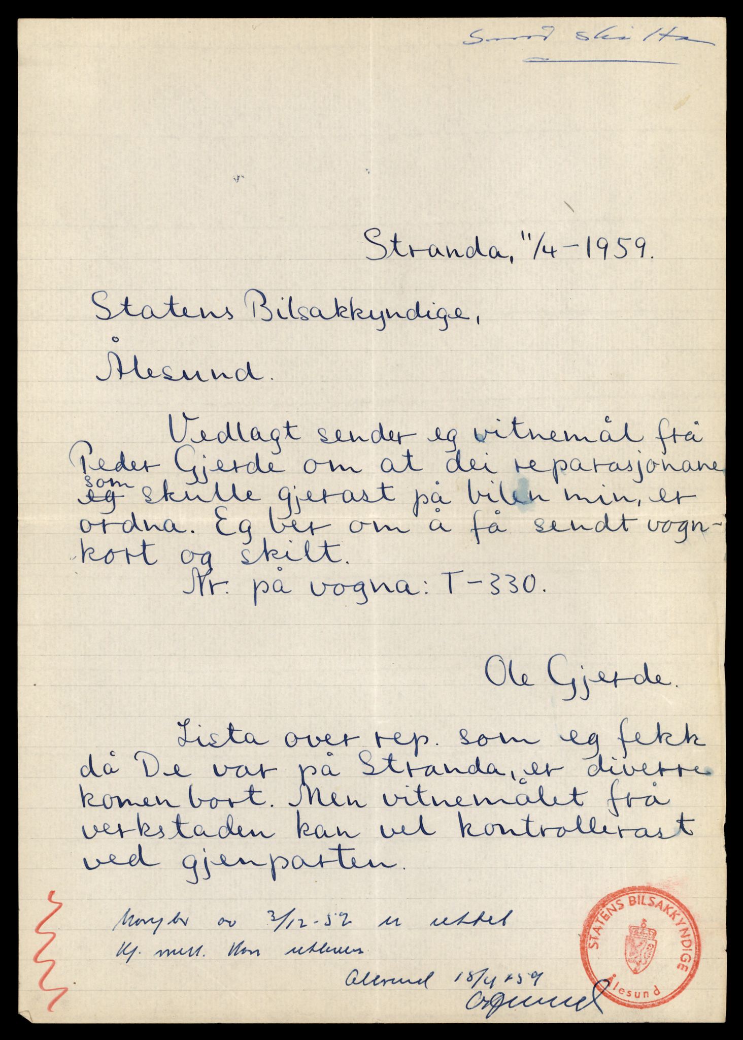 Møre og Romsdal vegkontor - Ålesund trafikkstasjon, AV/SAT-A-4099/F/Fe/L0003: Registreringskort for kjøretøy T 232 - T 340, 1927-1998, p. 2664