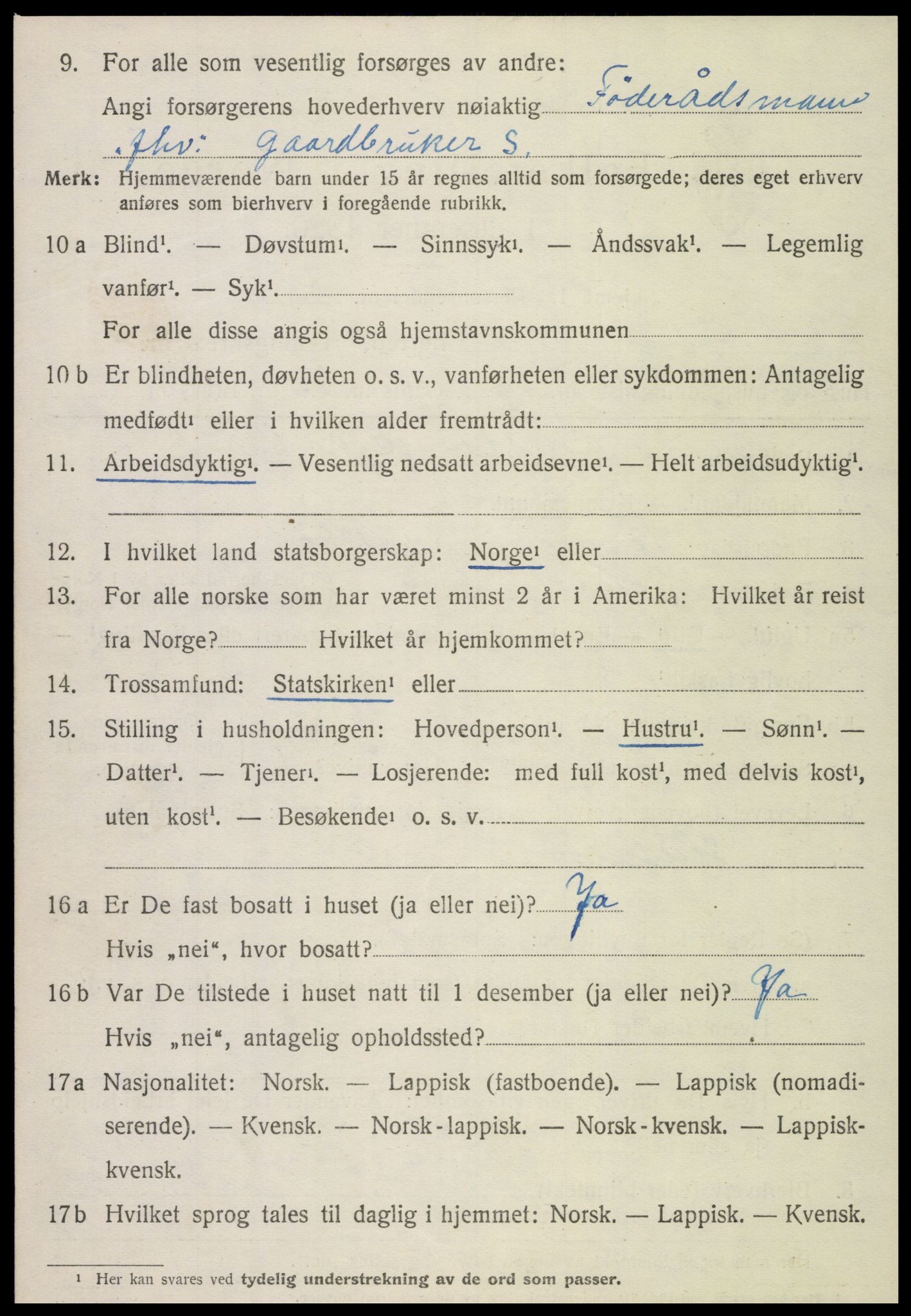 SAT, 1920 census for Kvam, 1920, p. 2312
