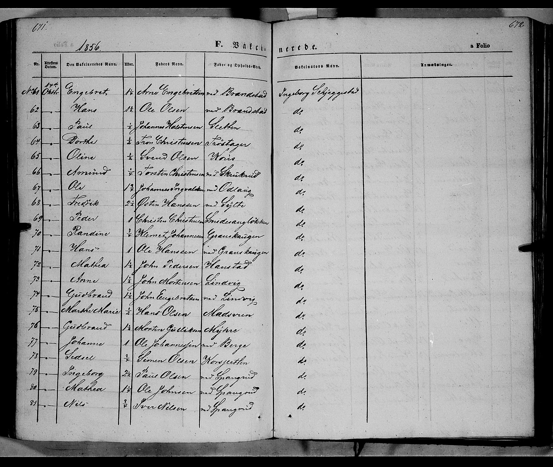 Ringebu prestekontor, AV/SAH-PREST-082/H/Ha/Haa/L0006: Parish register (official) no. 6, 1848-1859, p. 671-672