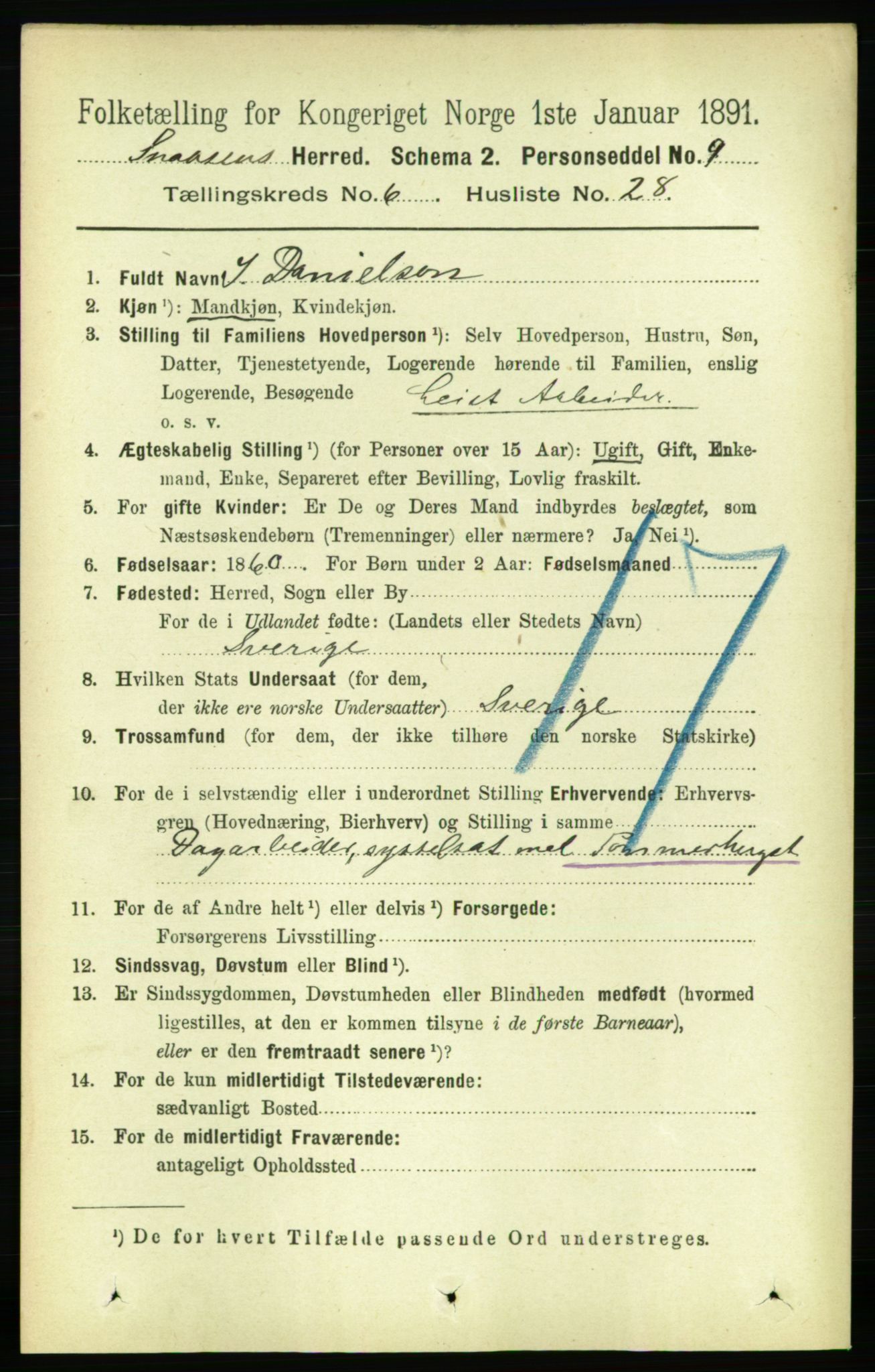 RA, 1891 census for 1736 Snåsa, 1891, p. 2047