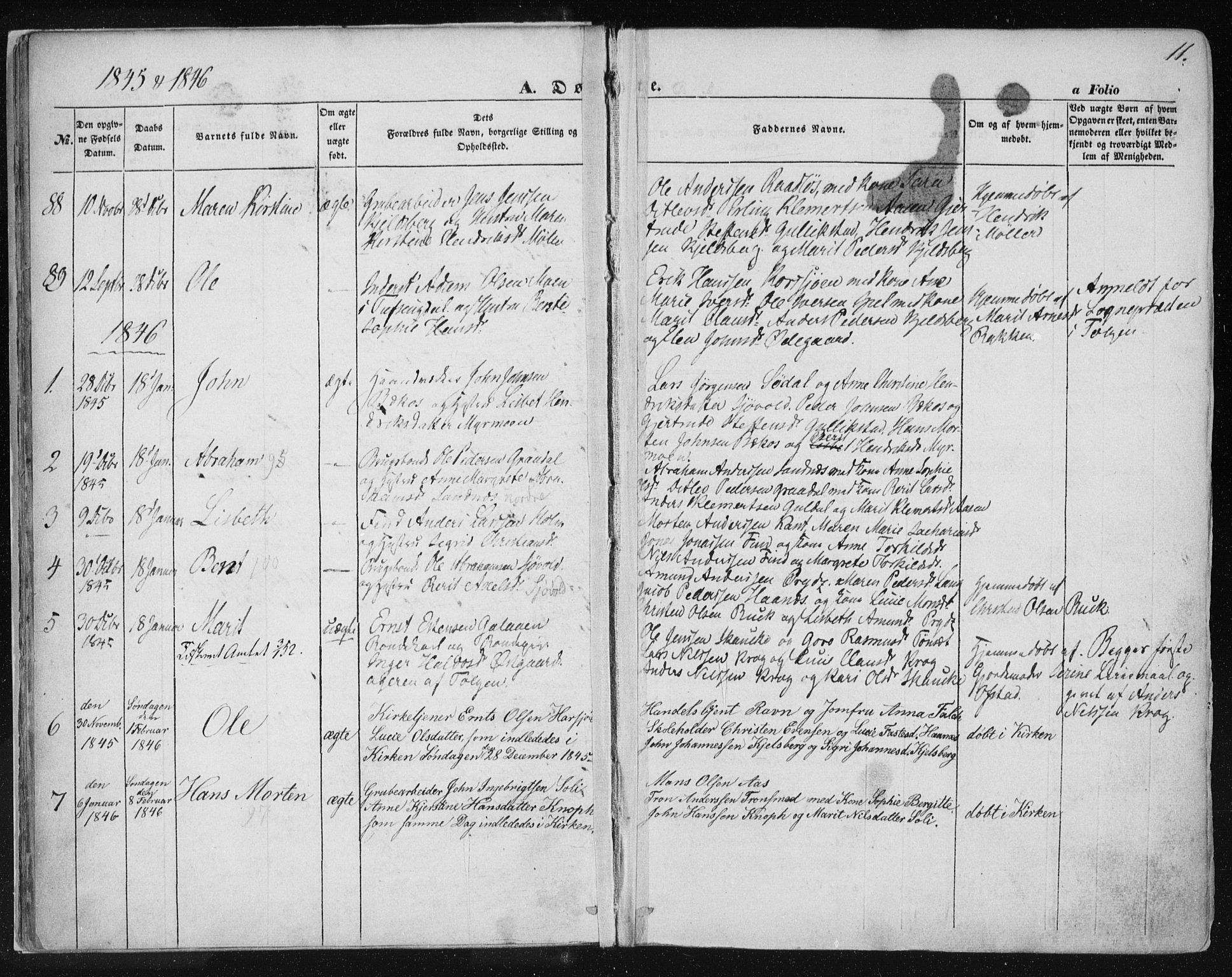 Ministerialprotokoller, klokkerbøker og fødselsregistre - Sør-Trøndelag, SAT/A-1456/681/L0931: Parish register (official) no. 681A09, 1845-1859, p. 11