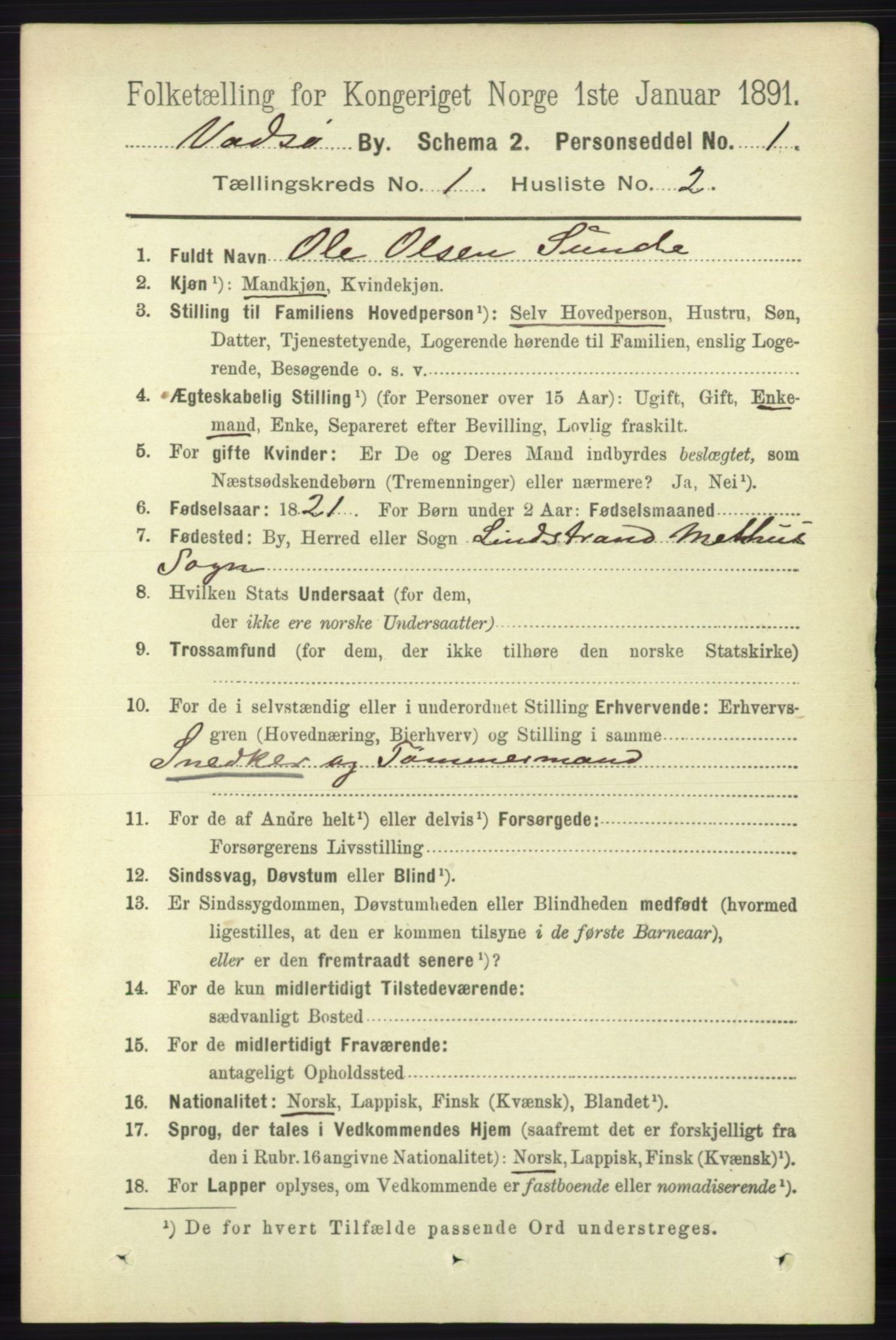 RA, 1891 census for 2003 Vadsø, 1891, p. 165