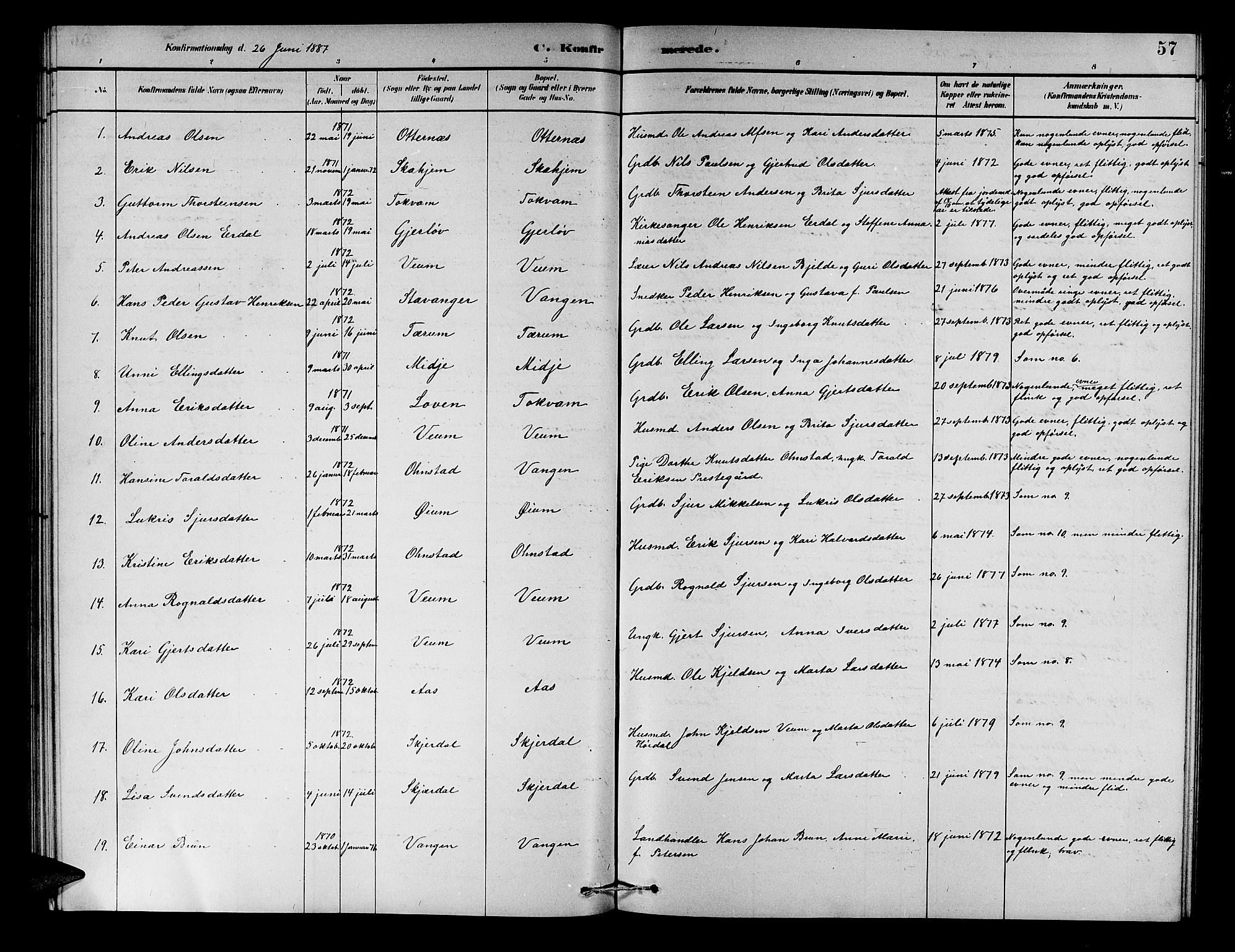Aurland sokneprestembete, SAB/A-99937/H/Hb/Hba/L0002: Parish register (copy) no. A 2, 1880-1895, p. 57