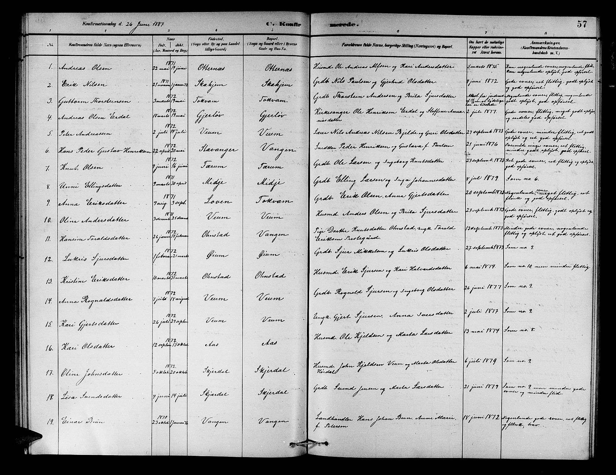 Aurland sokneprestembete, AV/SAB-A-99937/H/Hb/Hba/L0002: Parish register (copy) no. A 2, 1880-1895, p. 57
