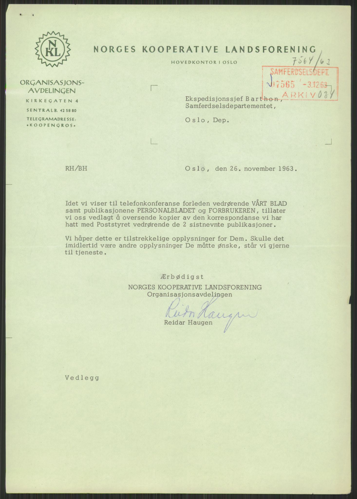 Samferdselsdepartementets sentralarkiv, AV/RA-S-1713/01/D/Da/L0336/0005: Arkiv / Posttakster, 1963, p. 5