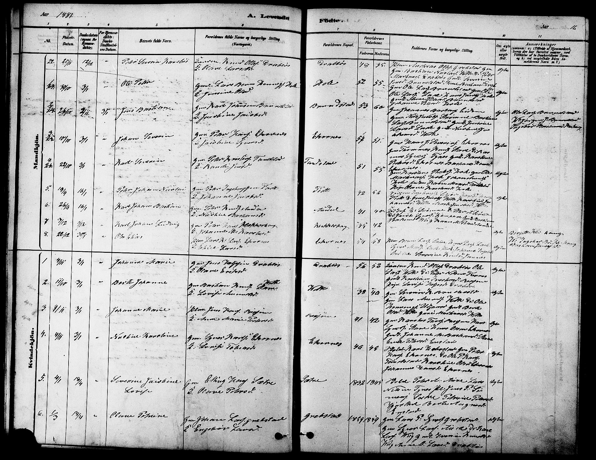 Ministerialprotokoller, klokkerbøker og fødselsregistre - Møre og Romsdal, SAT/A-1454/523/L0339: Parish register (copy) no. 523C02, 1878-1891, p. 16