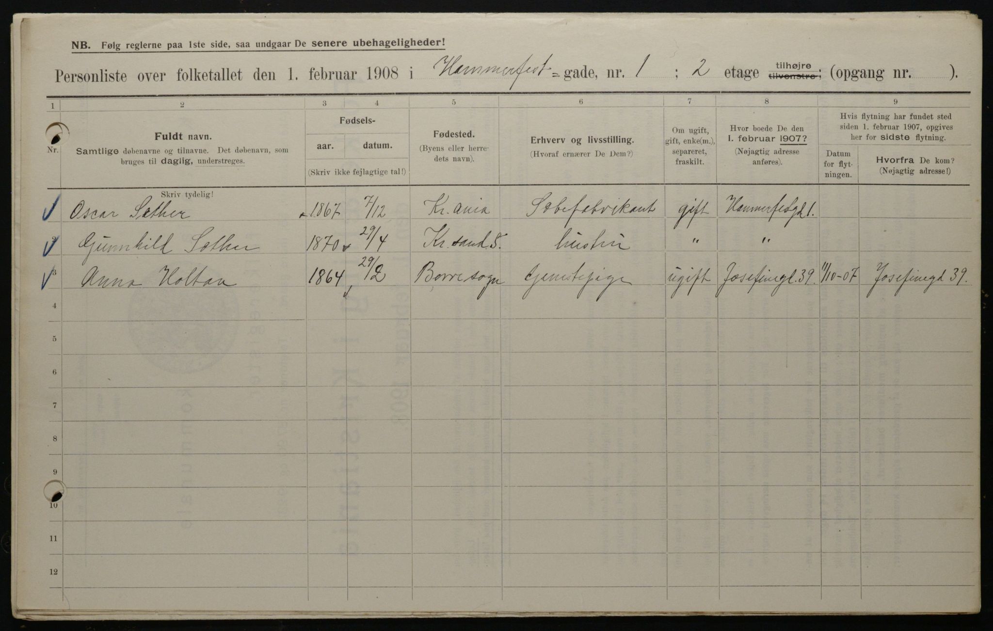 OBA, Municipal Census 1908 for Kristiania, 1908, p. 30853