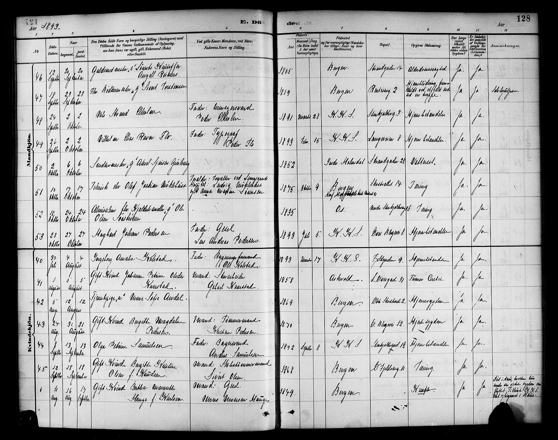 Korskirken sokneprestembete, AV/SAB-A-76101/H/Haa/L0047: Parish register (official) no. E 5, 1884-1910, p. 128