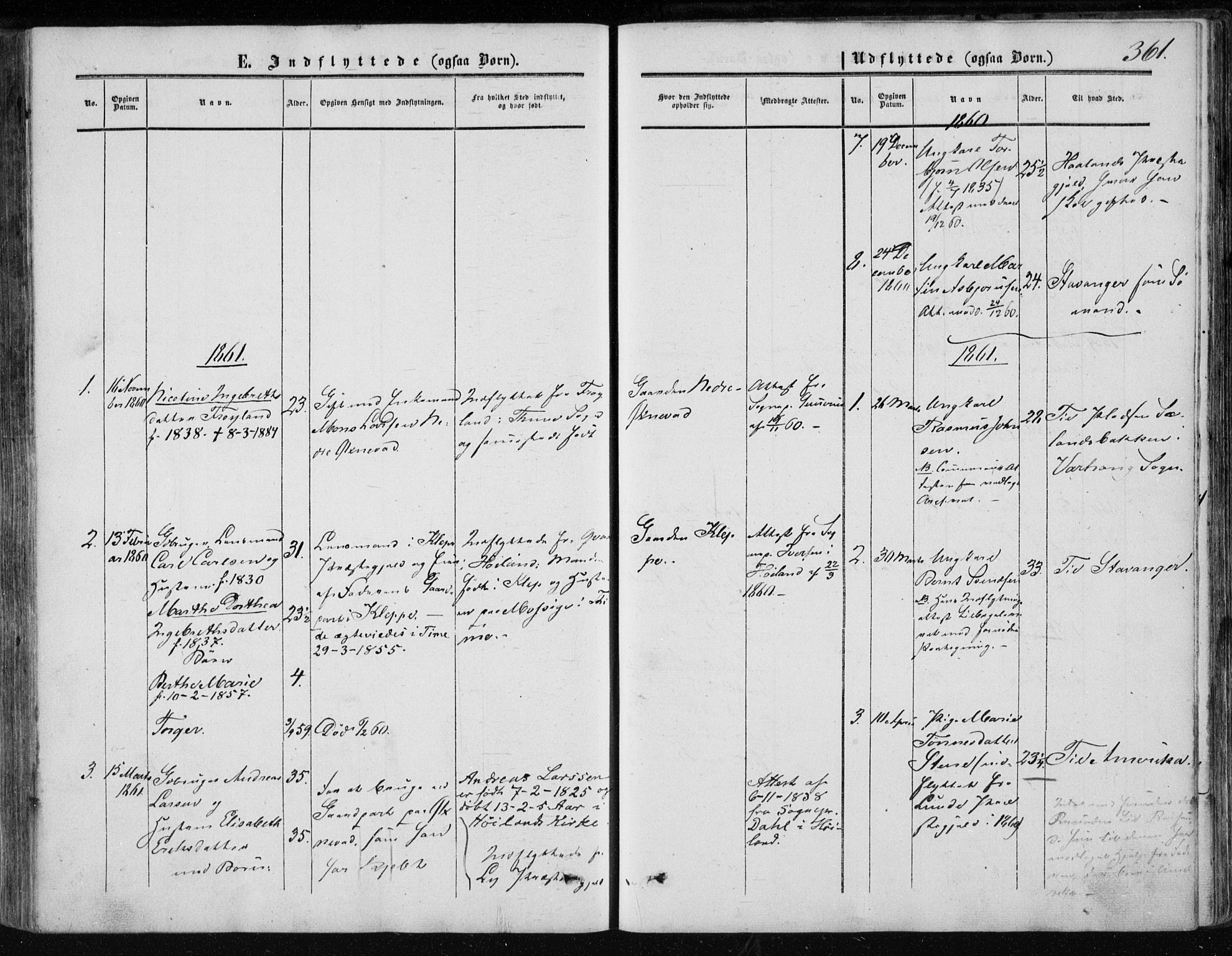 Klepp sokneprestkontor, AV/SAST-A-101803/001/3/30BA/L0005: Parish register (official) no. A 5, 1853-1870, p. 361