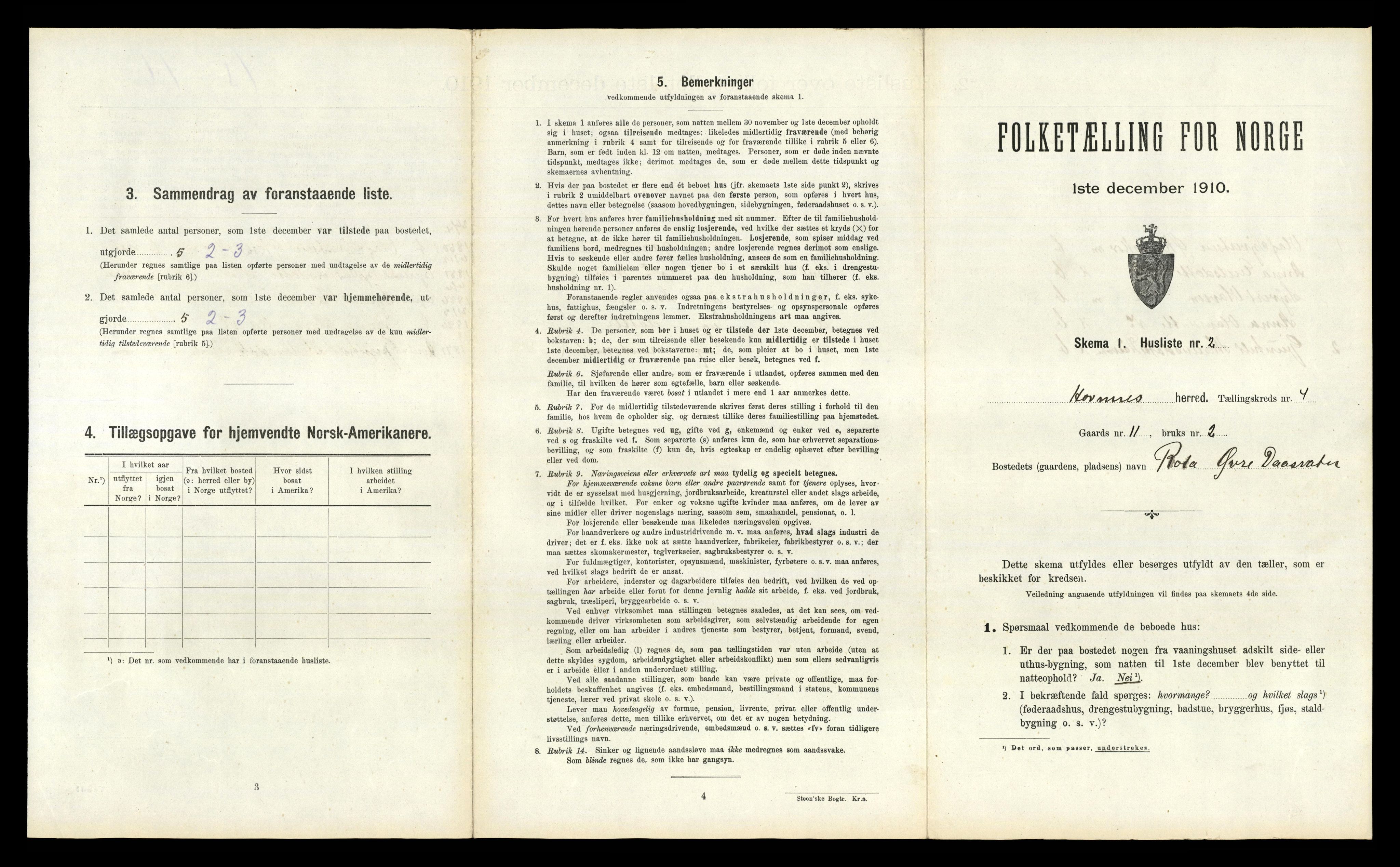 RA, 1910 census for Hornnes, 1910, p. 220