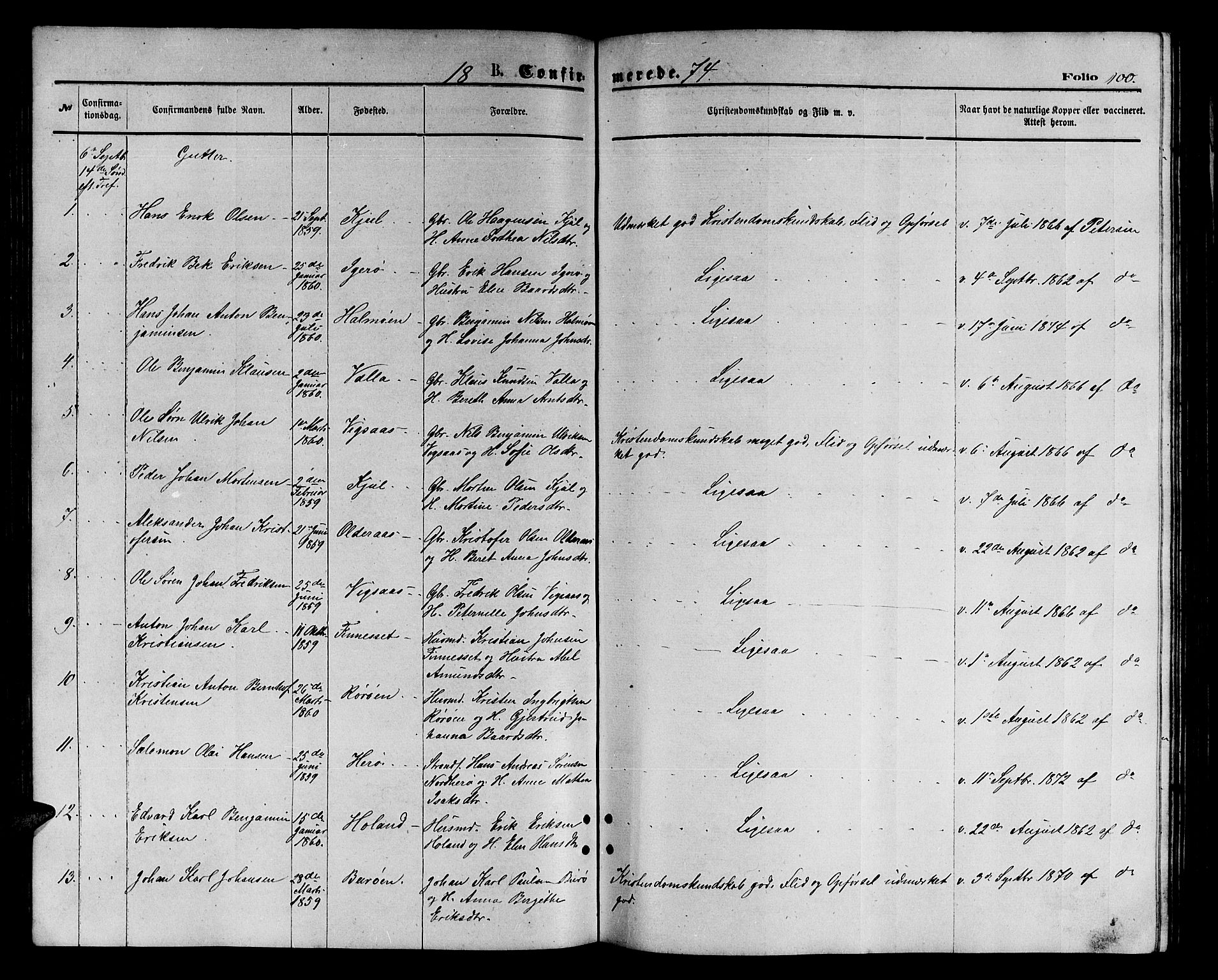 Ministerialprotokoller, klokkerbøker og fødselsregistre - Nordland, AV/SAT-A-1459/816/L0252: Parish register (copy) no. 816C02, 1871-1885, p. 100