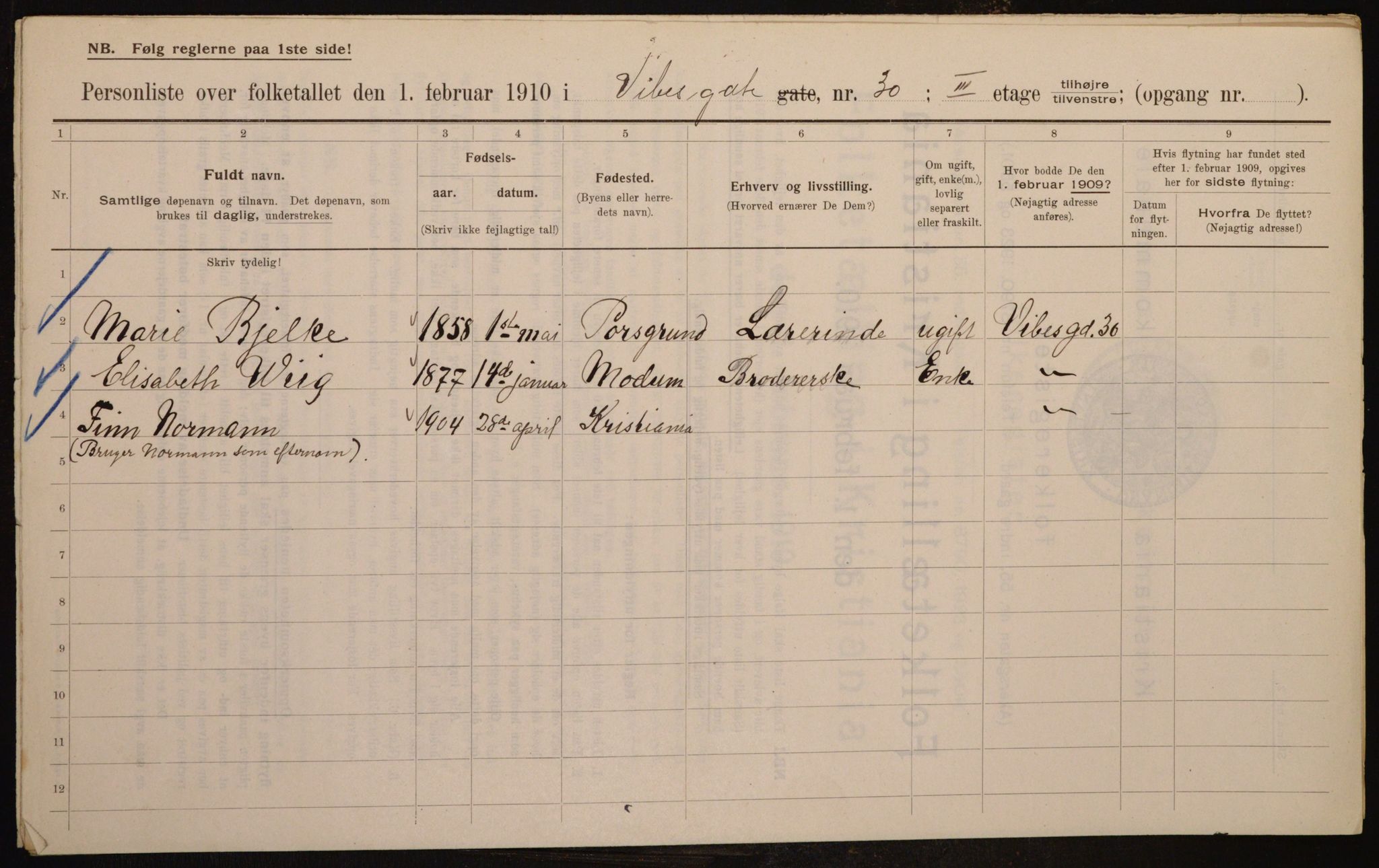 OBA, Municipal Census 1910 for Kristiania, 1910, p. 117078