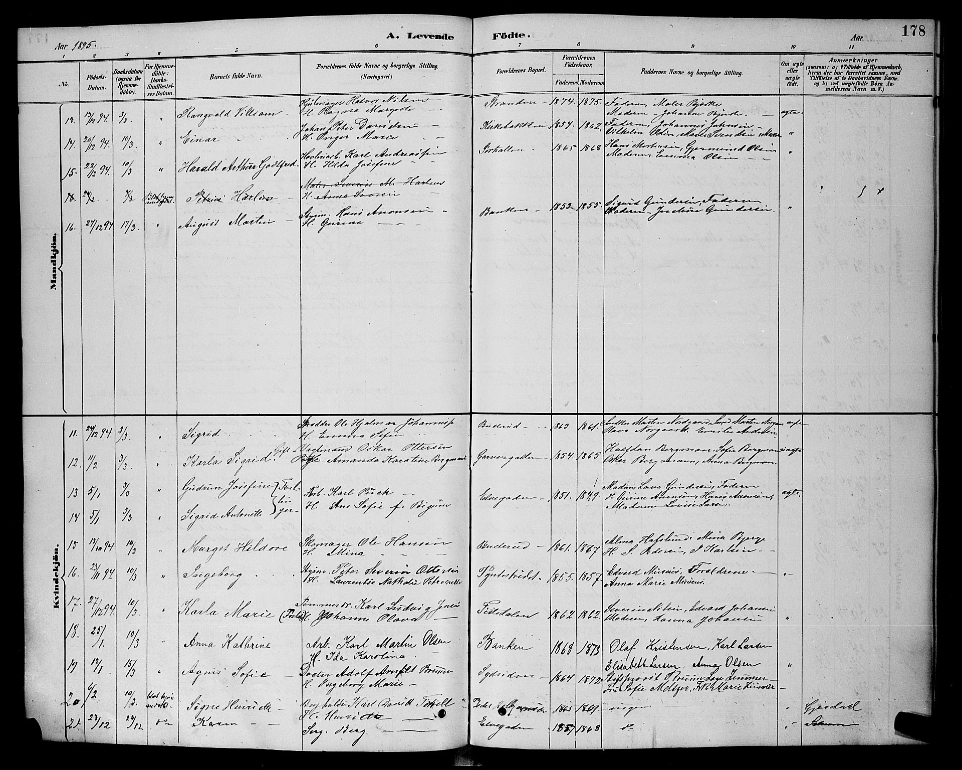 Halden prestekontor Kirkebøker, SAO/A-10909/G/Ga/L0008: Parish register (copy) no. 8, 1885-1899, p. 178