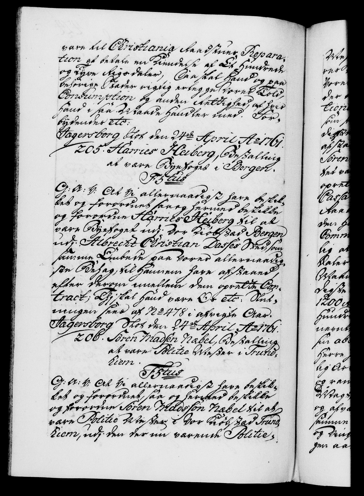 Danske Kanselli 1572-1799, AV/RA-EA-3023/F/Fc/Fca/Fcaa/L0041: Norske registre, 1760-1762, p. 424b