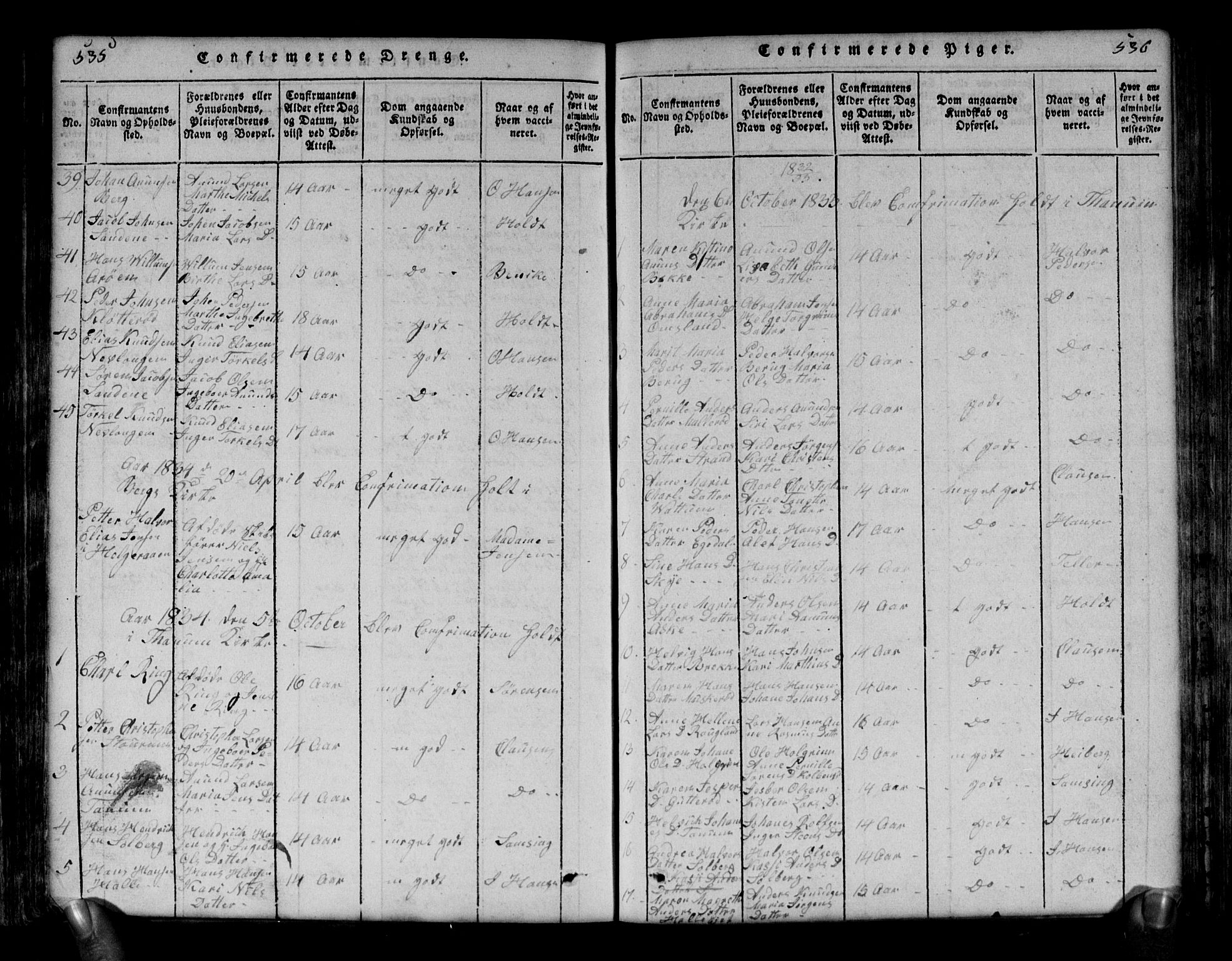 Brunlanes kirkebøker, SAKO/A-342/G/Ga/L0001: Parish register (copy) no. I 1, 1814-1834, p. 535-536