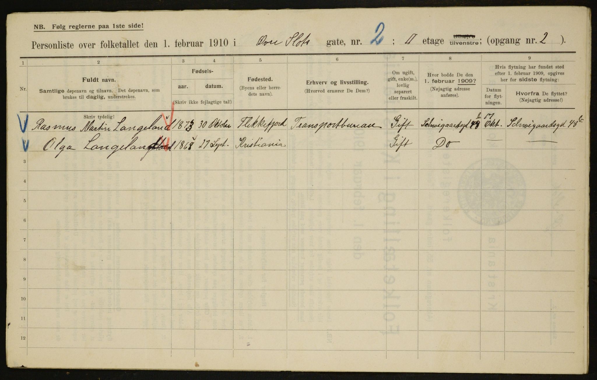 OBA, Municipal Census 1910 for Kristiania, 1910, p. 123123