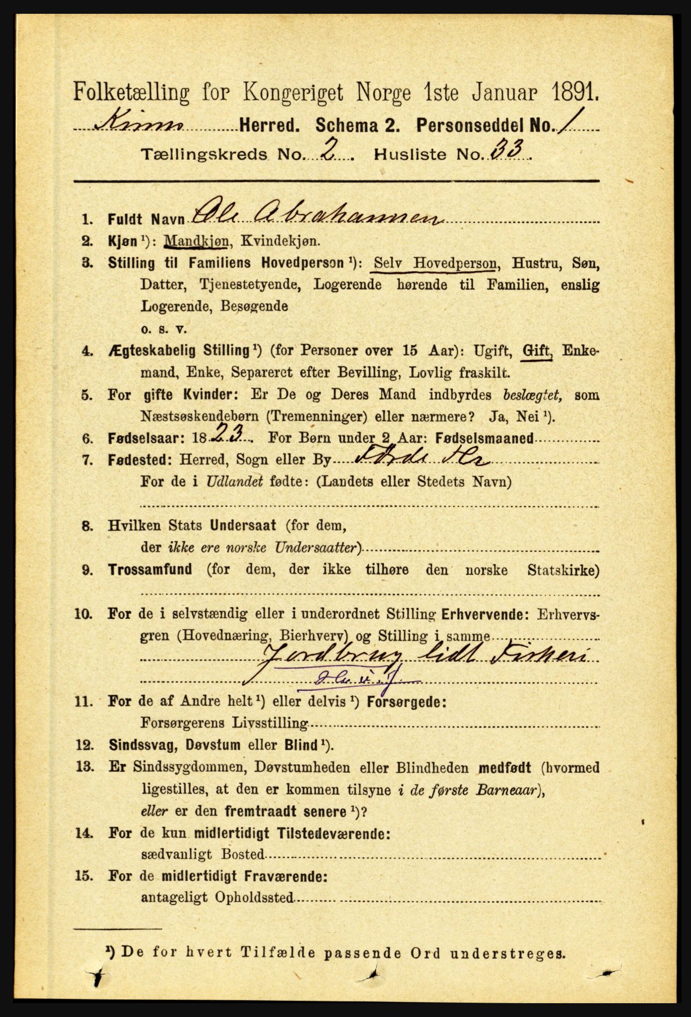 RA, 1891 census for 1437 Kinn, 1891, p. 738