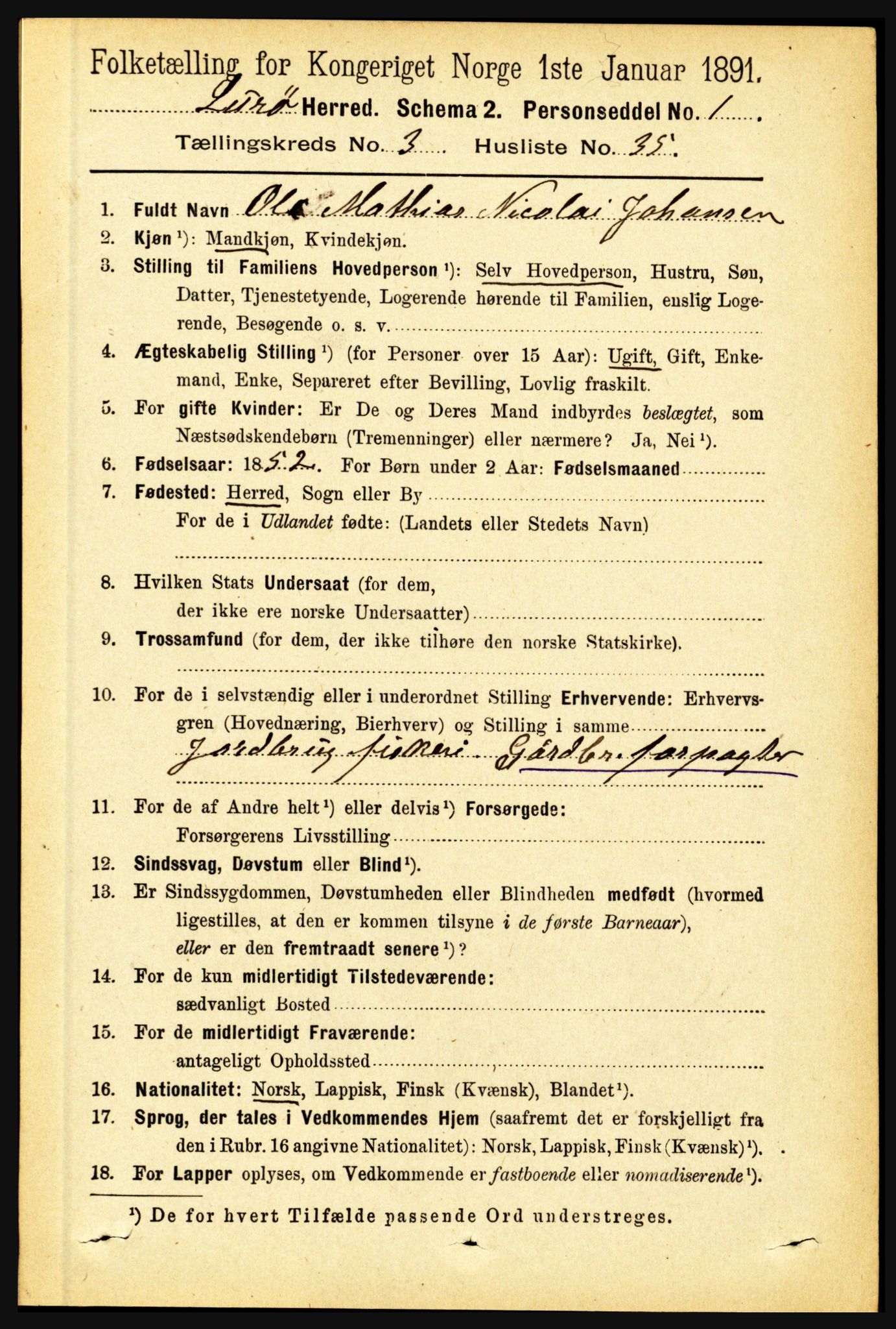 RA, 1891 census for 1834 Lurøy, 1891, p. 1659